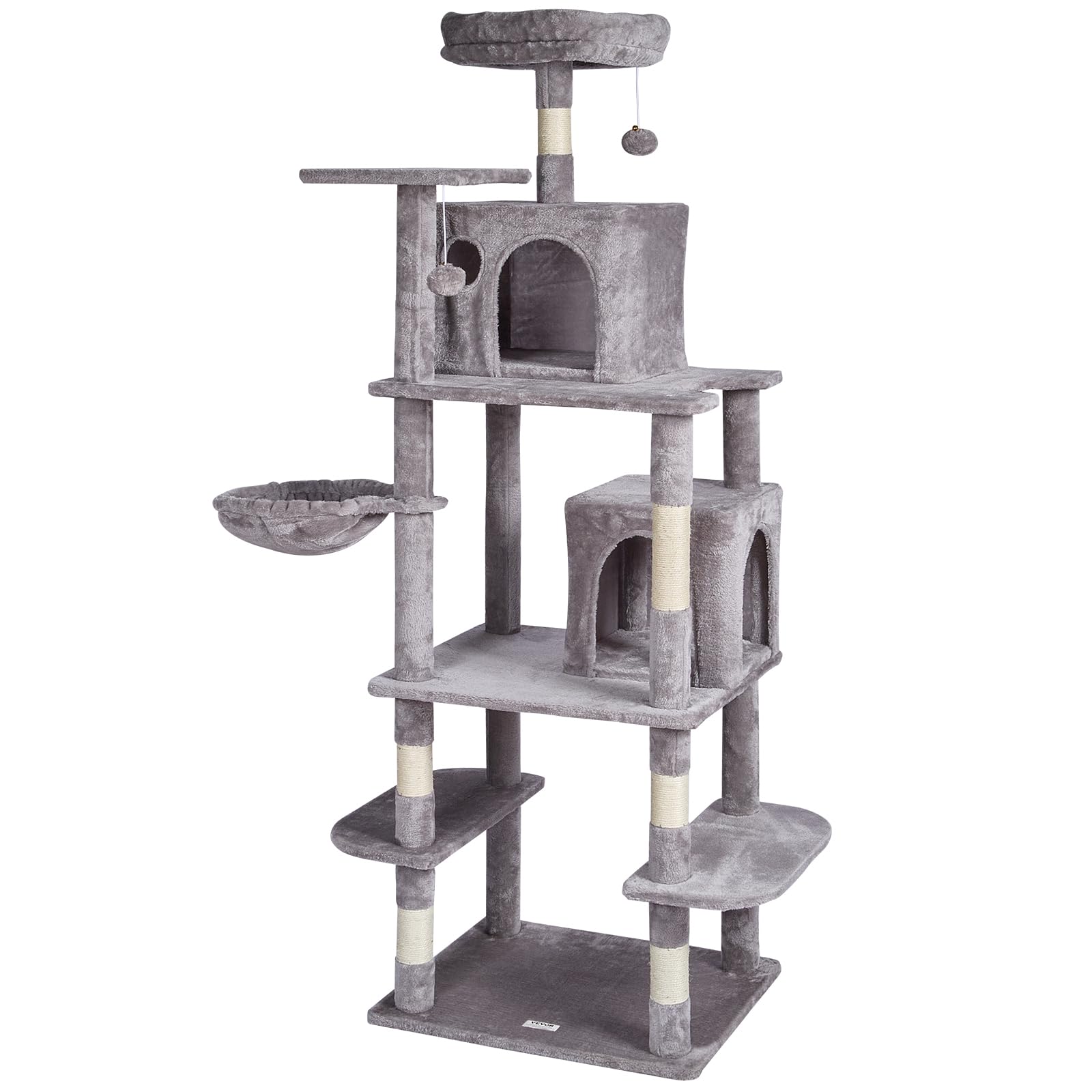 VEVOR Cat Tree 68.5 Cat Tower with Cat Condos Sisal Scratching Post Light Grey