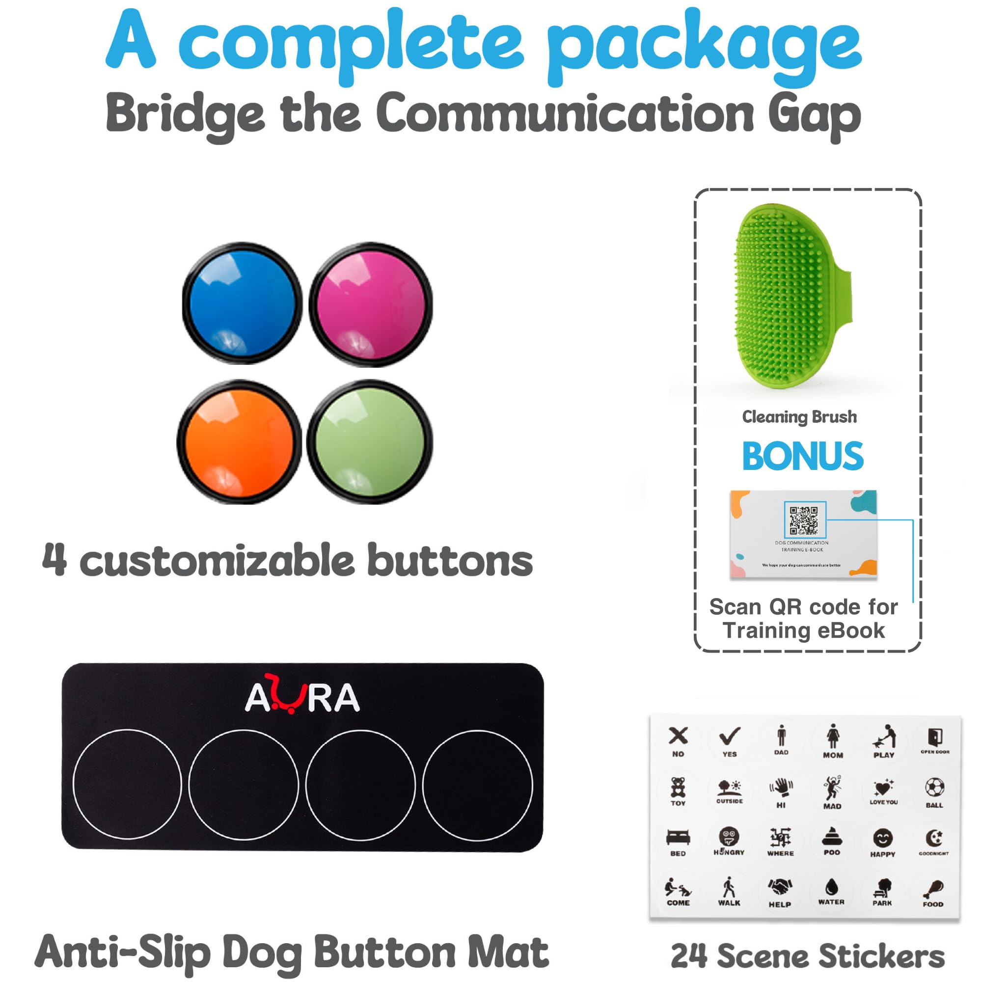 A-Ura Dog Buttons For Communication With Mat, Hd Sound Quality Dog Talking Button Set - Non-Slip Back Mat, Dog Buttons Talk For