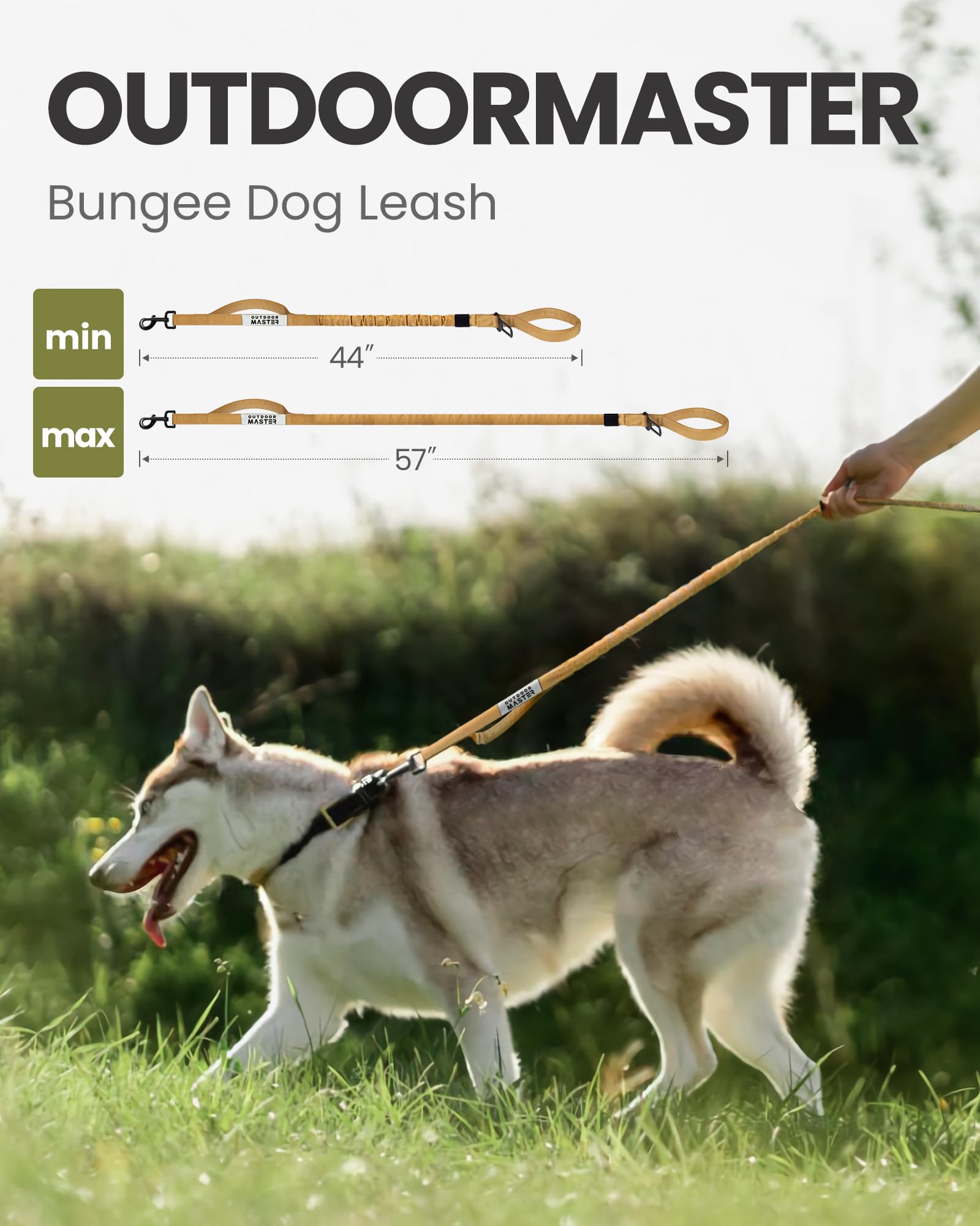 Outdoormaster Bungee Dog Leash, Heavy Duty Dog Leash With Shock Absorption, 2 Padded Handles Training Leash,1 Seat Belt Clip, Im