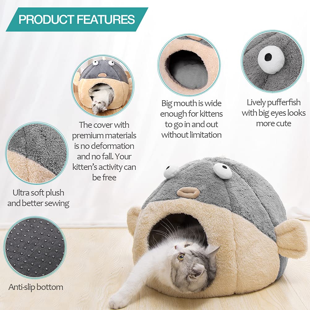 Cat Beds For Indoor Cats - Cat Bed Cave With Removable Washable Cushioned Pillow, Soft Plush Premium Cotton No Deformation Pet B
