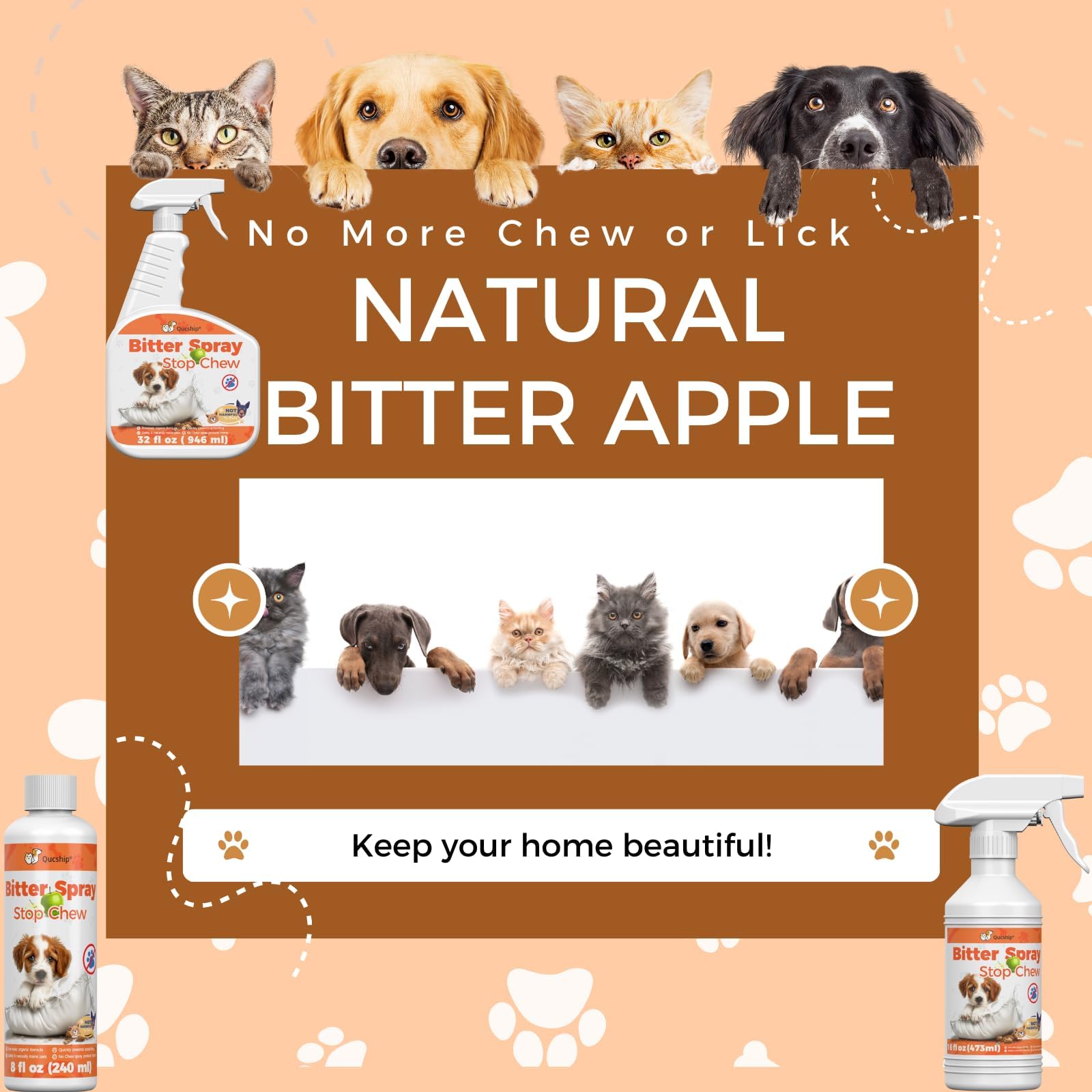 Qucship 16Oz Natural Spray To Prevent Dogs From Chewing Furniture And Items, Suitable For All Dog Breeds