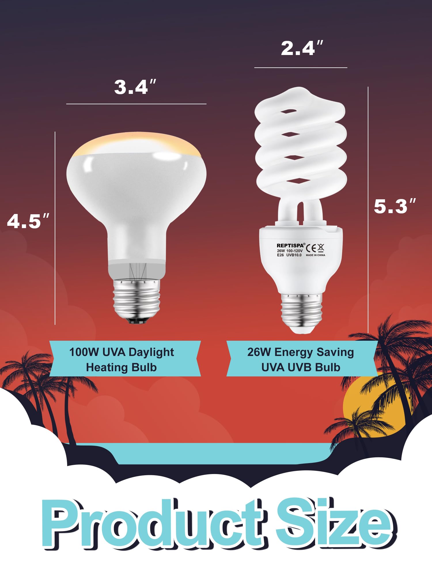 Reptispa Heat Lamp Combo - 100W UVA & 26W UVB Bulb for Reptiles, Energy Saving Infrared Light, White, Model PALI017