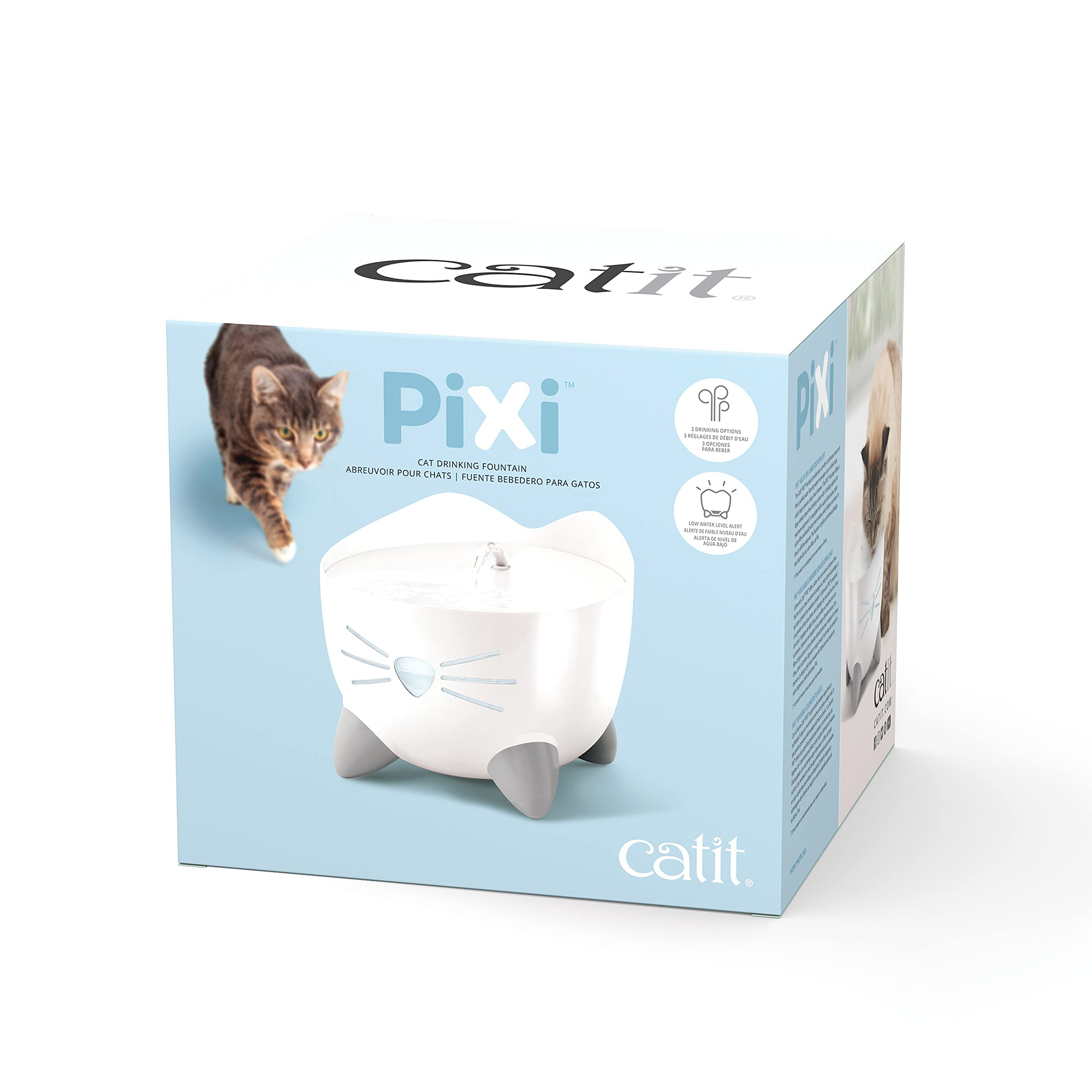 Catit Pixi Drinking Fountain - Cat Water Fountain With Triple Filter And Ergonomic Drinking Options, White