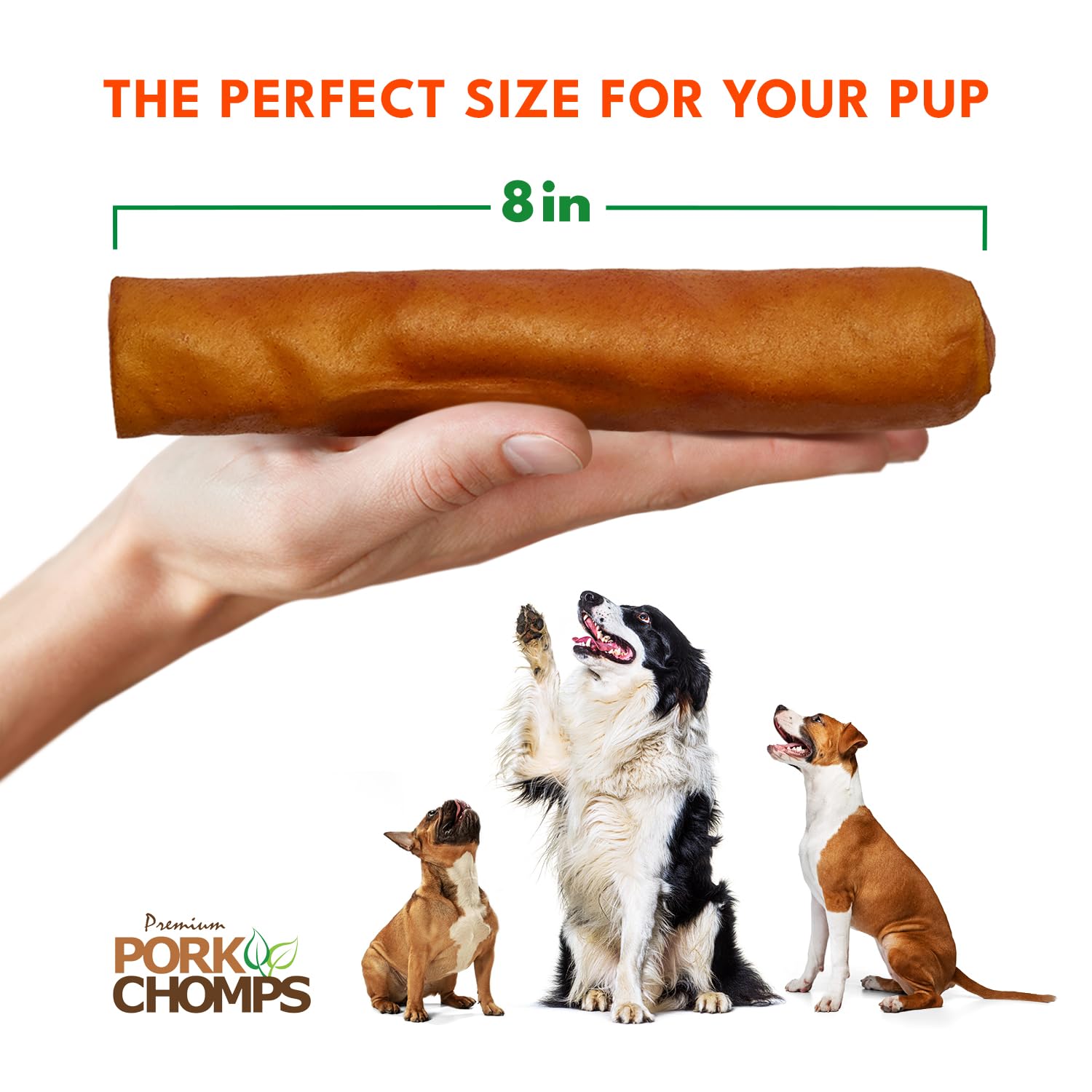 Pork Chomps Roasted Pork Skin Dog Chews, 8-inch Rolls, 5 Count
