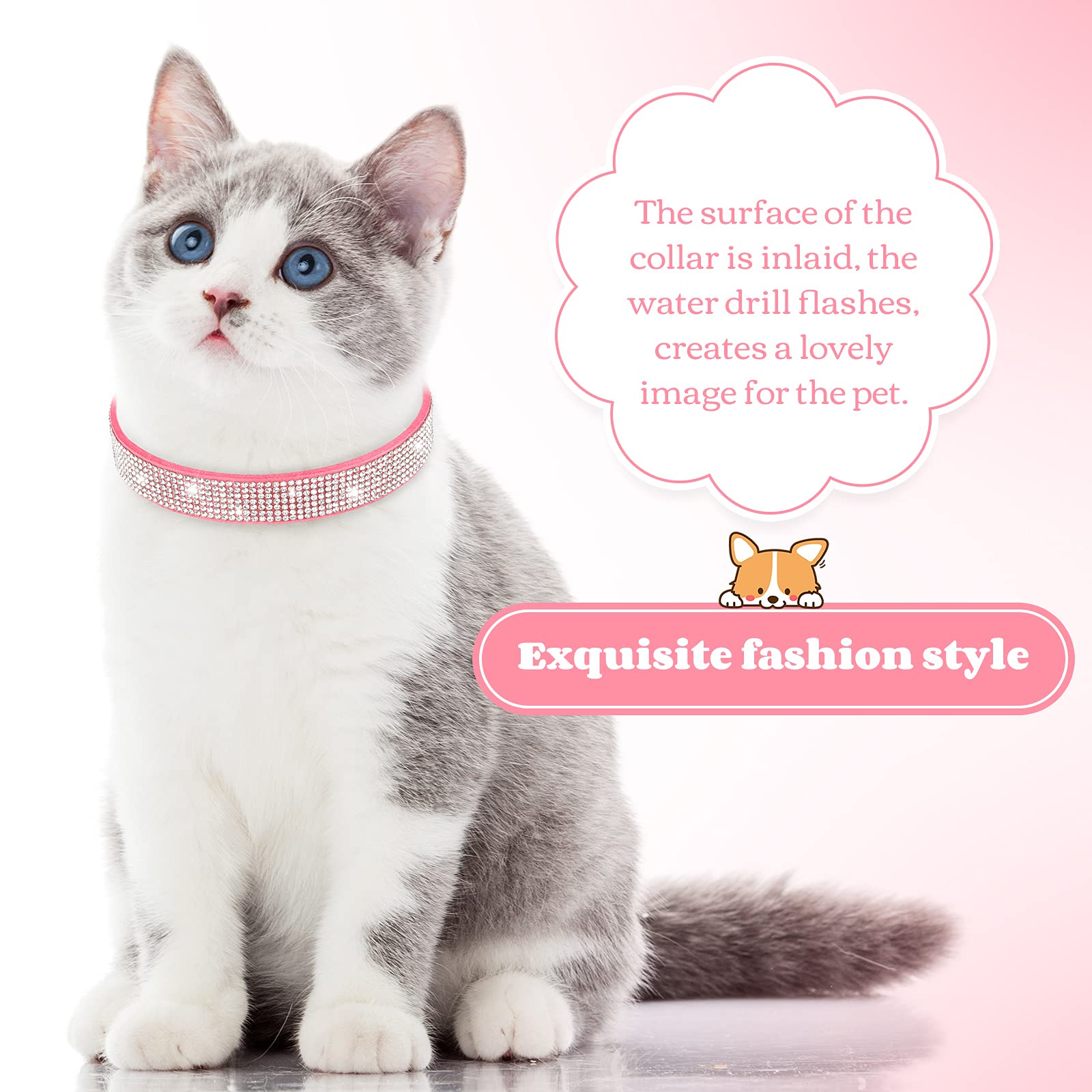 2 Pieces Pu Leather Dog Collar Pink Rhinestone Pet Collar Flower Pattern Studded Dog Collar Adjustable Bling Puppy Collar Pu Leather Crystal Pet Collars For Dogs (S:11-13 Inch)