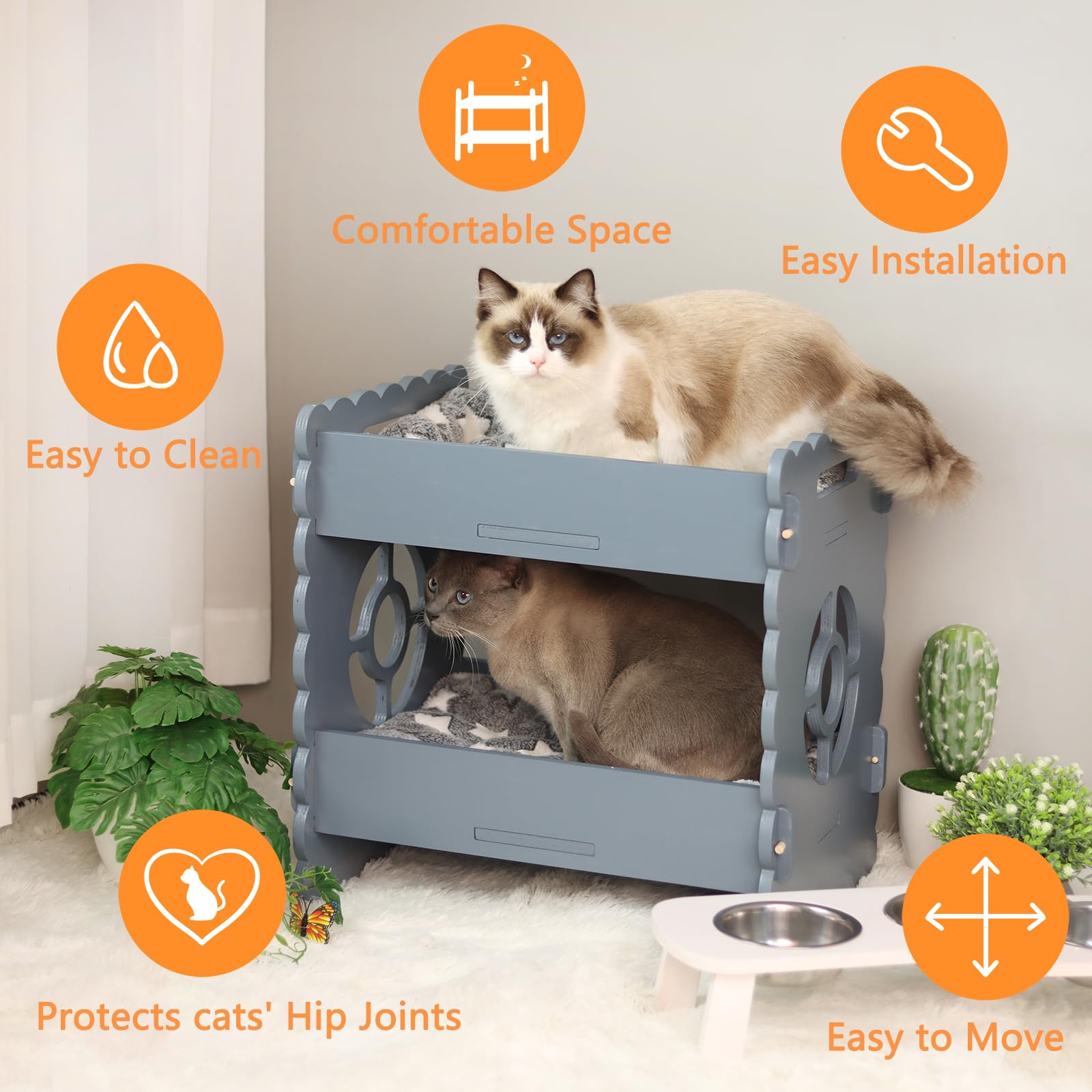 Ankuliy Cat Bunk Beds For 2 Indoor Cats,Double Raised Cat Bed,Elevated Cat Bed Furniture,Modern Cat Condo With Matress,Protect C