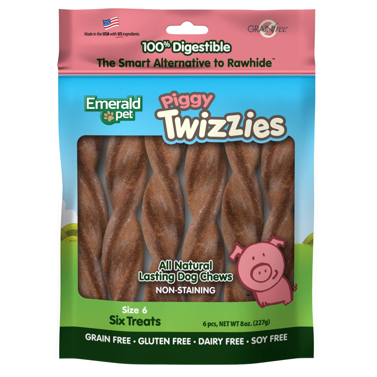 Emerald Pet - Dog Chews, Chew Treats, Rawhide Free, All-Natural Chew Sticks, Lasting Dog Treat, 100% Digestible, Grain-Free, Gluten-Free (Twizzies, Size 6), Pink, 00213