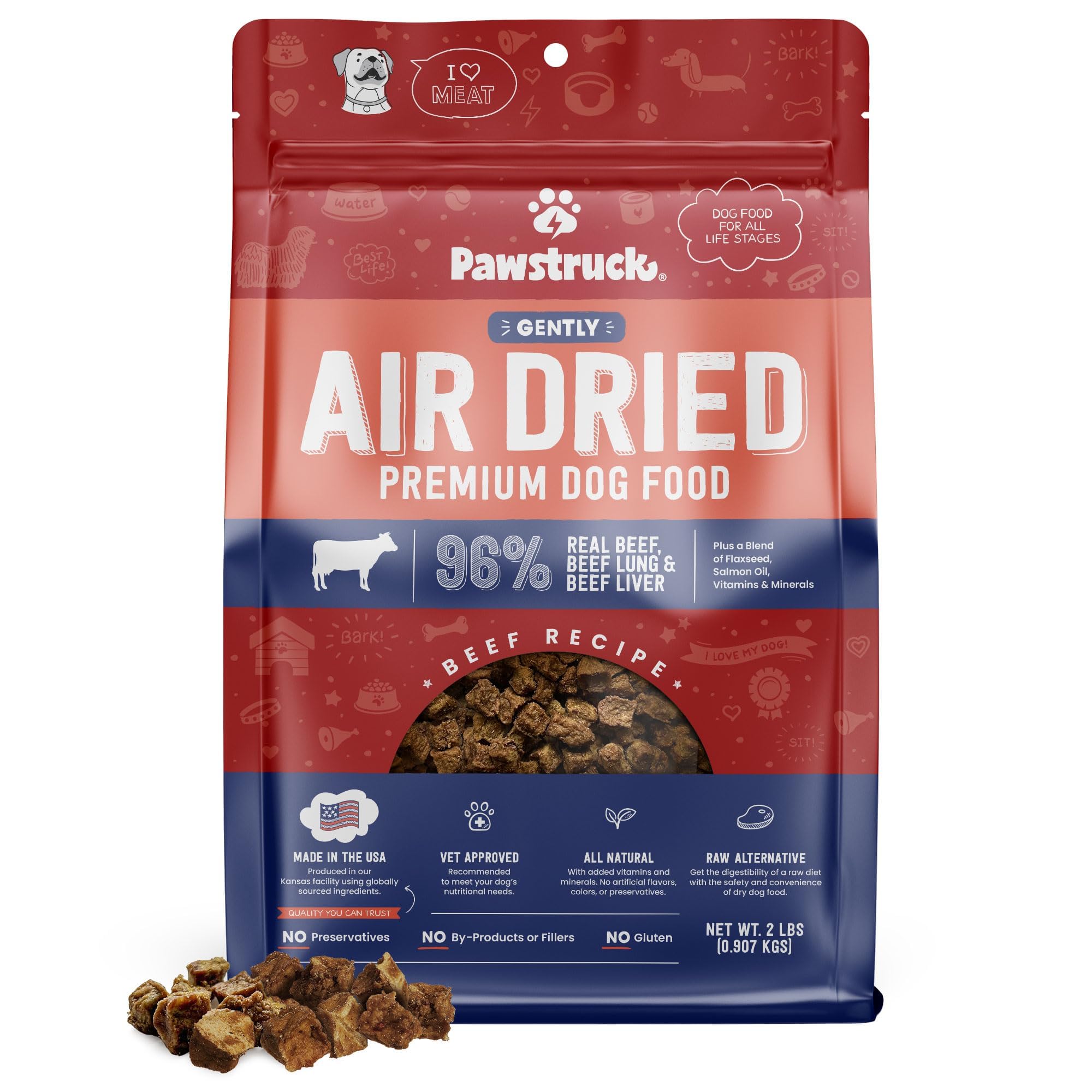 Pawstruck All Natural Air Dried Dog Food w/Real Beef - Grain Free, Made in USA, Non-GMO & Vet Recommended - High Protein Limited