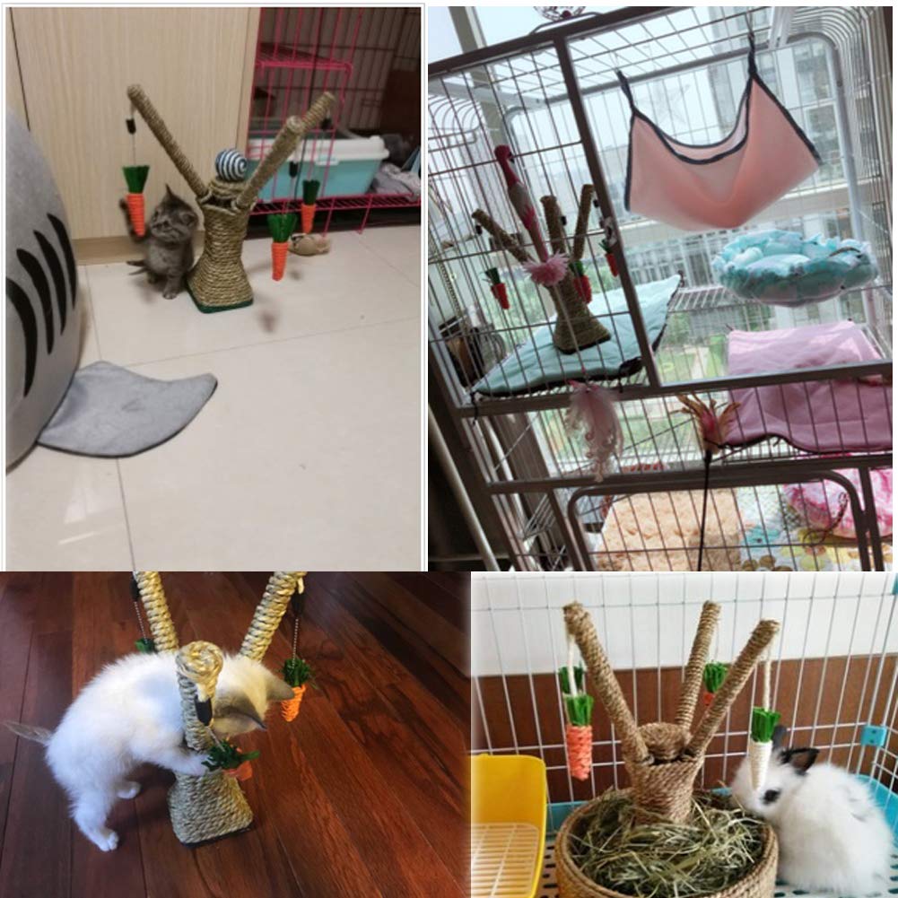 Hamiledyi Pet Rabbit Toy Tree Bunny Fun Chew Toy Rattan Grass Scratcher Climbing Tree Play Carrot Toy For Small Animal