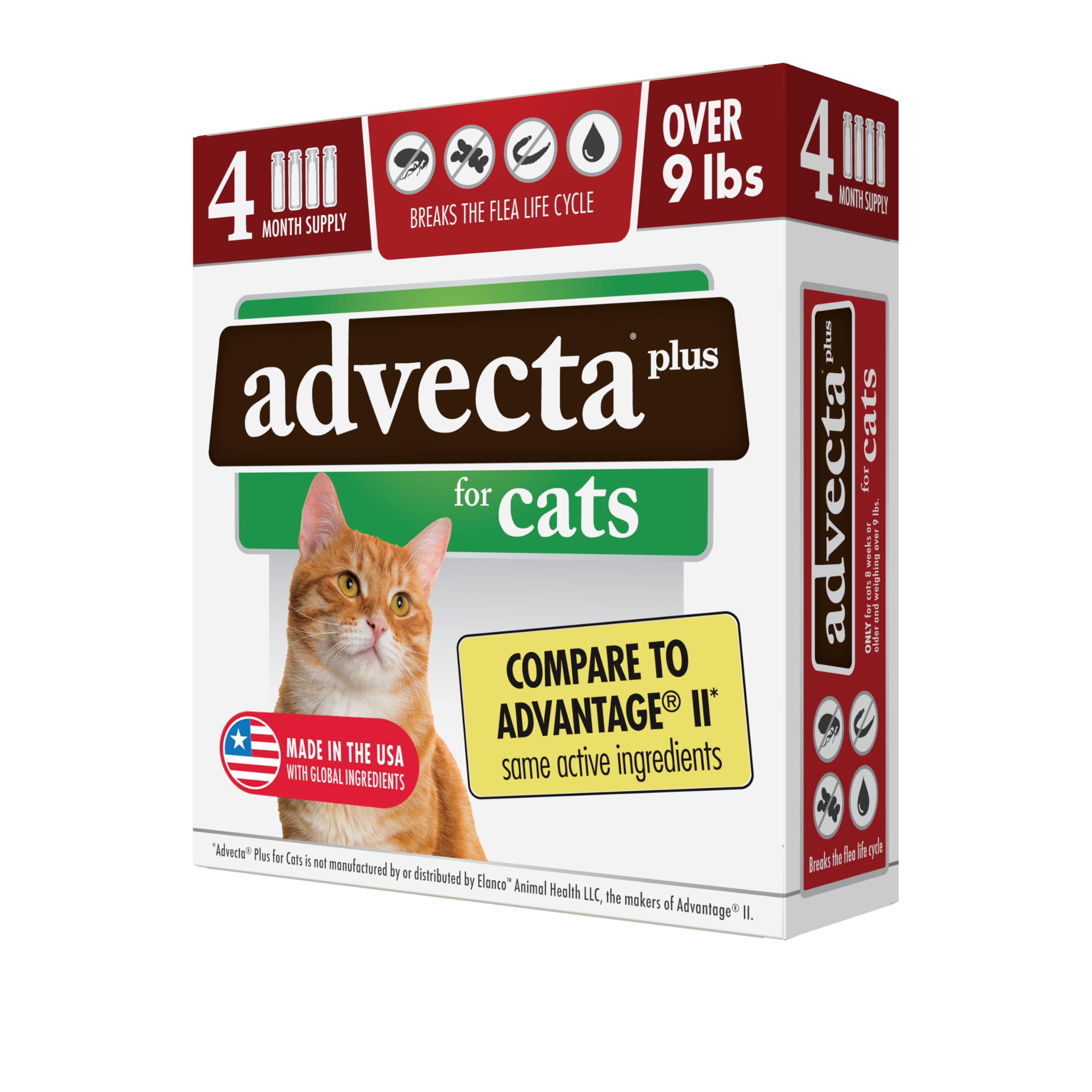Advecta Plus Flea Prevention For Cats, Cat and Kitten Treatment & Control, Small and Large, Fast Acting Waterproof Topical Drops