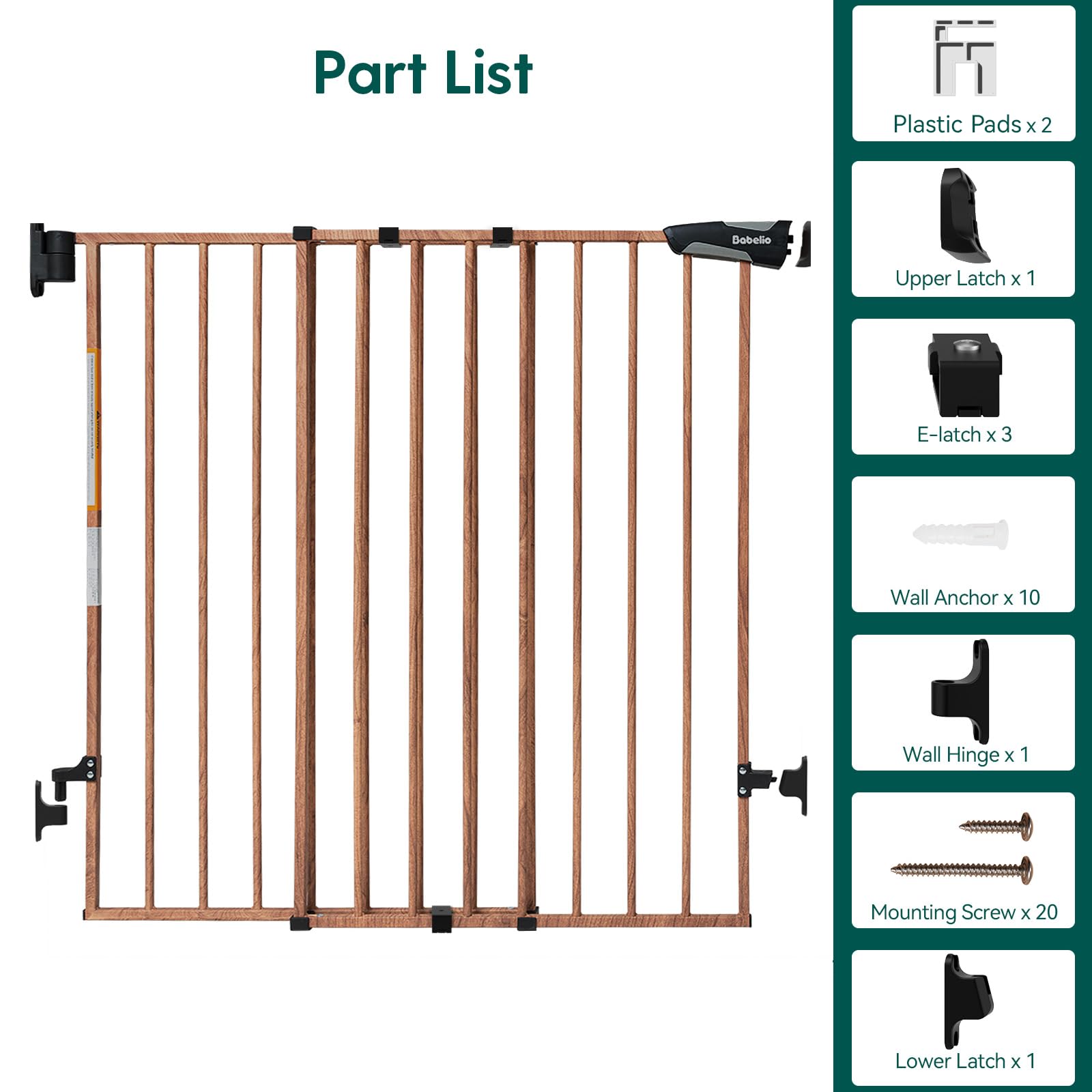 Babelio 26-43' No Bottom Bar Baby Gate For Babies, Elders And Pets, 2-In-1 Hardware Mount Dog Gate For The House, Stairs And Doorways, With Large Walk Thru Door, Brown Wood Pattern