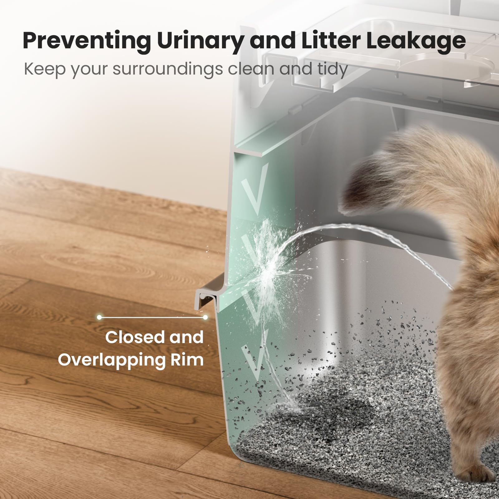 Courpal Stainless Steel Cat Litter Box With Lid - Xl Large Enclosed/Open Litter Box With Anti Leakage Enclosure - Odor Free Hood