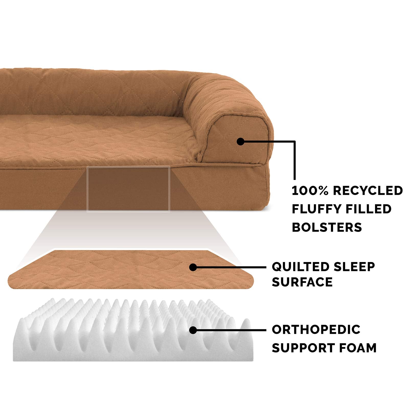 Furhaven Orthopedic Dog Bed For Large Dogs W/ Removable Bolsters & Washable Cover, For Dogs Up To 95 Lbs - Quilted Sofa - Toasted Brown, Jumbo/Xl