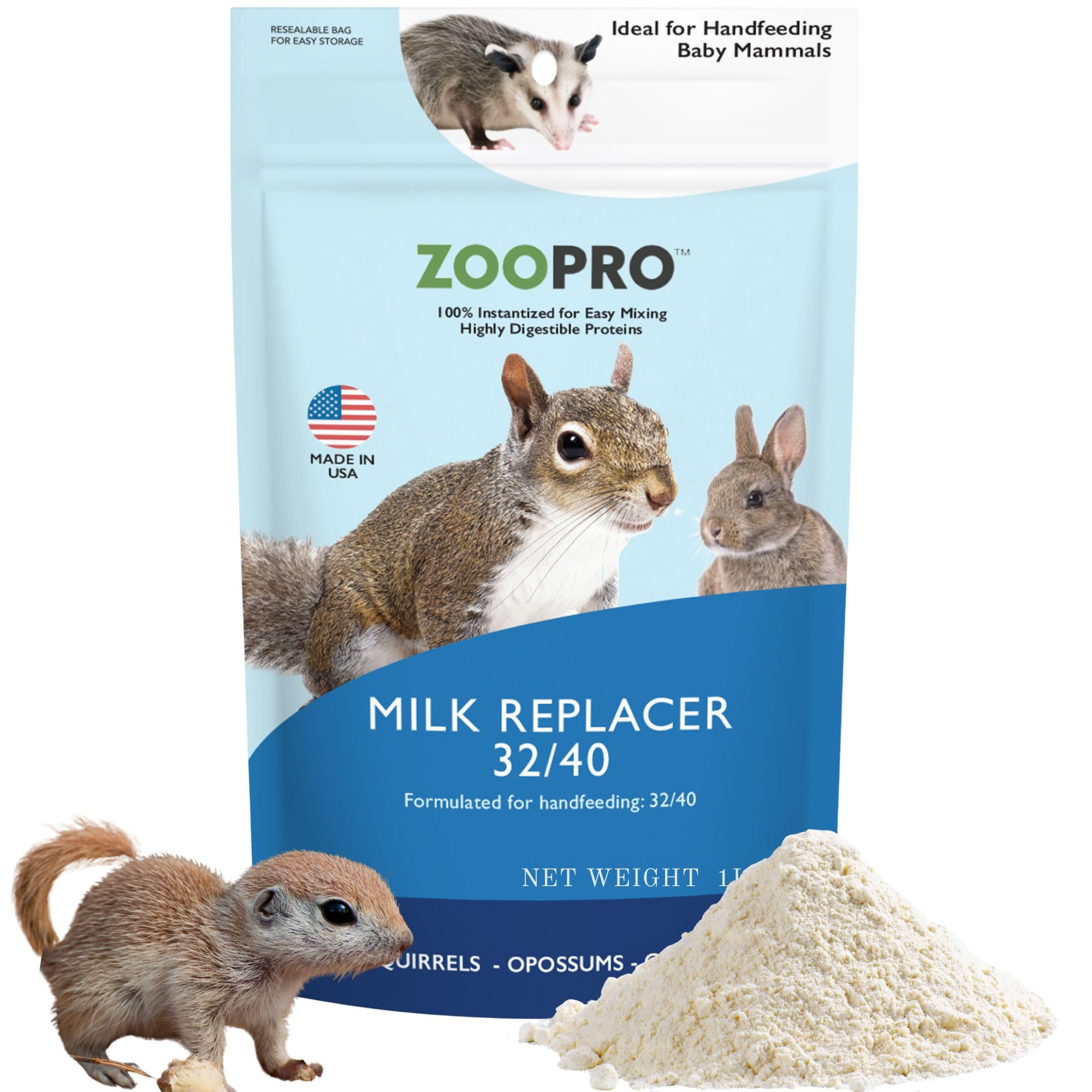 Exotic Nutrition ZooPro Milk Replacer 32/40 Formula for Baby Squirrels 1 lb.