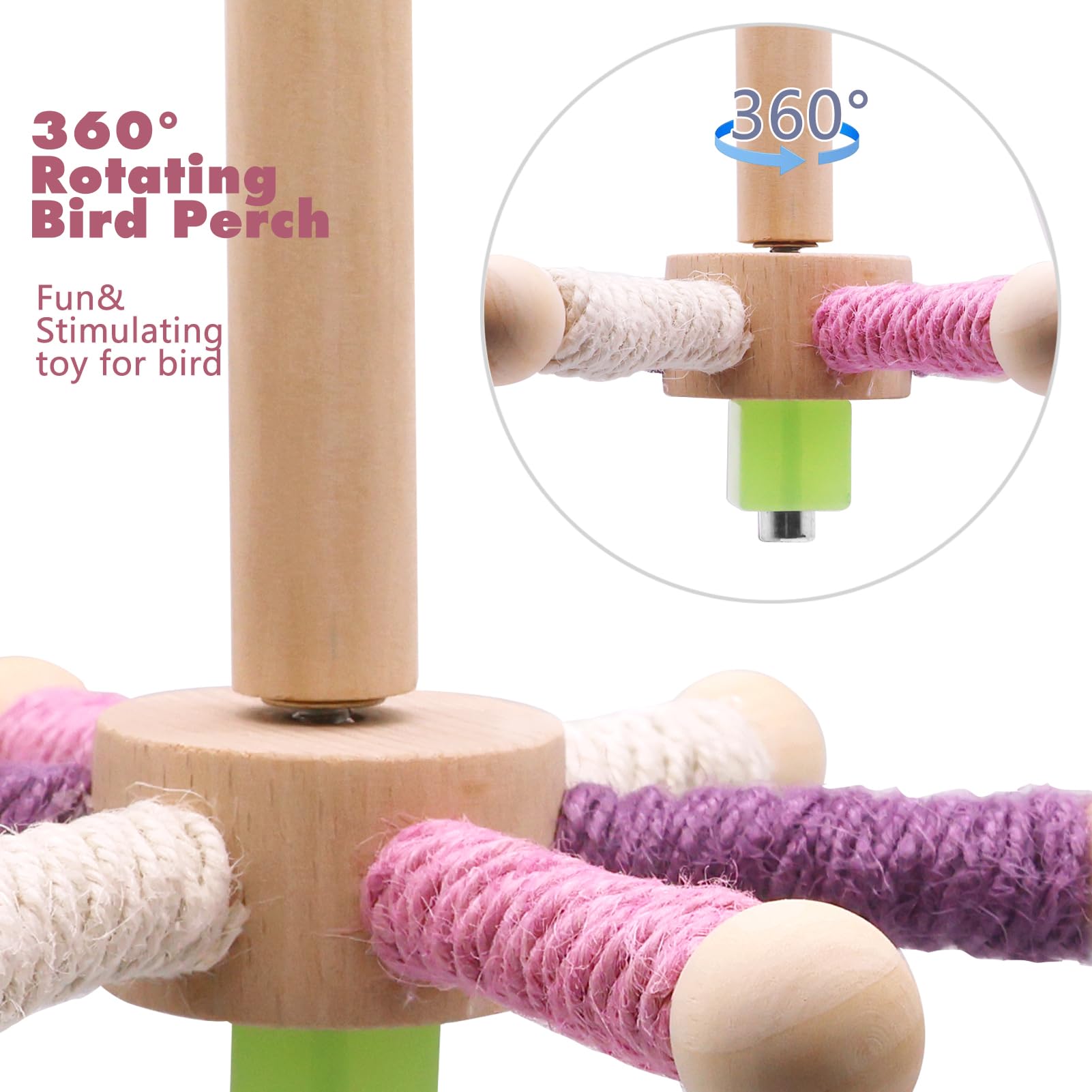 Failun Bird Stand Perch Toy, Parakeet Interactive Rotating Toys,Wooden Exercise Wheel Parrot Toys,Cockatiel Toys For Birds Cage