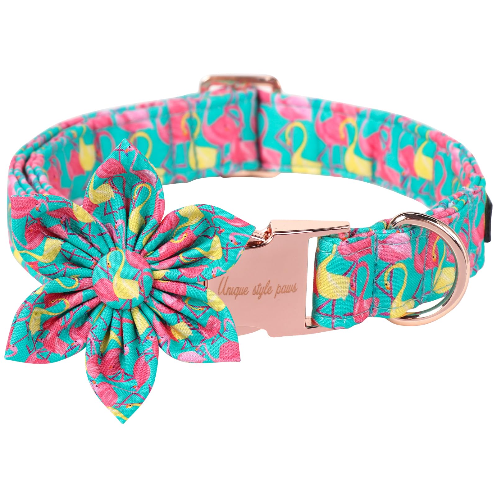 Unique Style Paws Summer Dog Collar With Floral Bow,Flamingo Bow Tie Puppy Collar, Cute Green Dog Bow Collar For Small,Medium,La
