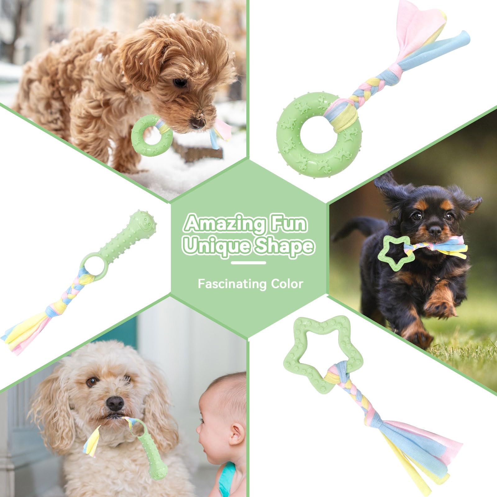 Petcare 6 Pack Small Dog Toys For Small Breed, Cute Green Puppy Teething Toys, Rubber Chew Toys, Essentials To Keep Them Busy, B