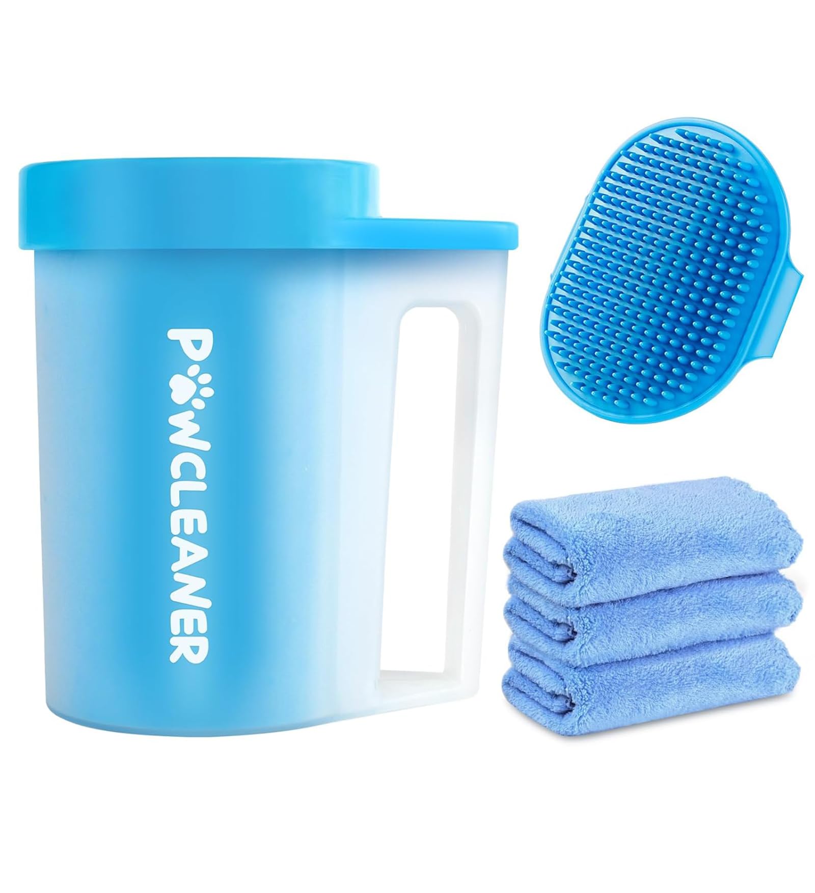Dog Paw Cleaner For Dogs, (With 3Pcs Absorbent Towels & Adjustable Bath Brush) Dog Paw Washer, Pet Foot Cleaner (Blue, Medium)