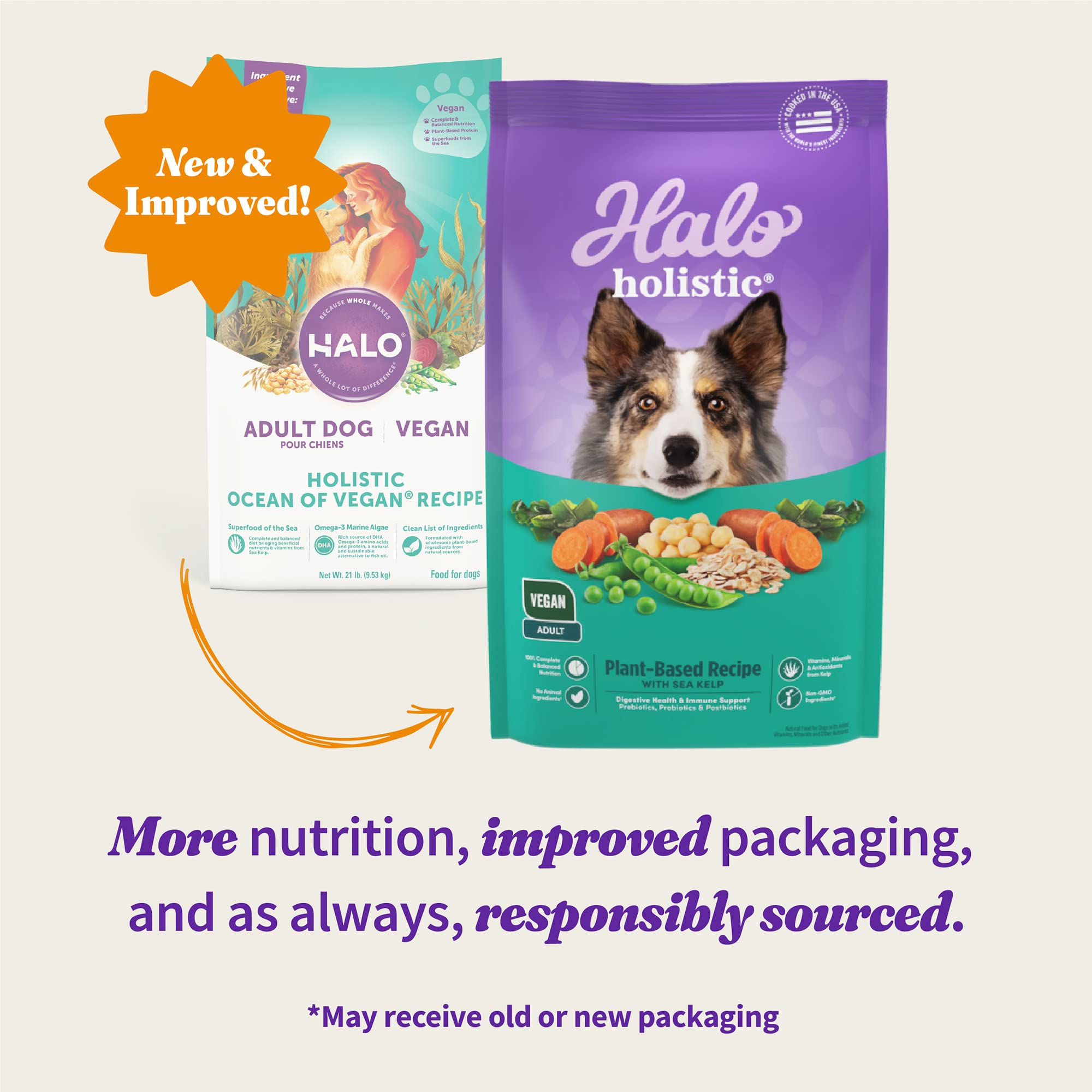 Halo Purely For Pets Vegan Dry Dog Food, Plant-Based Recipe with Kelp, 21-lb Bag, Complete Digestive Health, Adult Formula