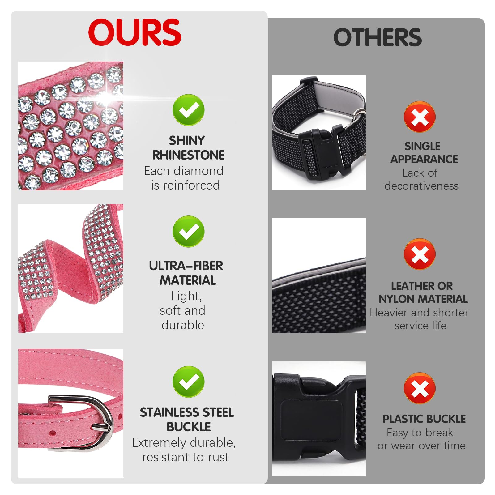 Bingpet Dog Collar For Small Dogs,Bling Rhinestone Puppy Collar Adjustable,Soft Leather Suede Pink Dog Collars Cat Collars For G