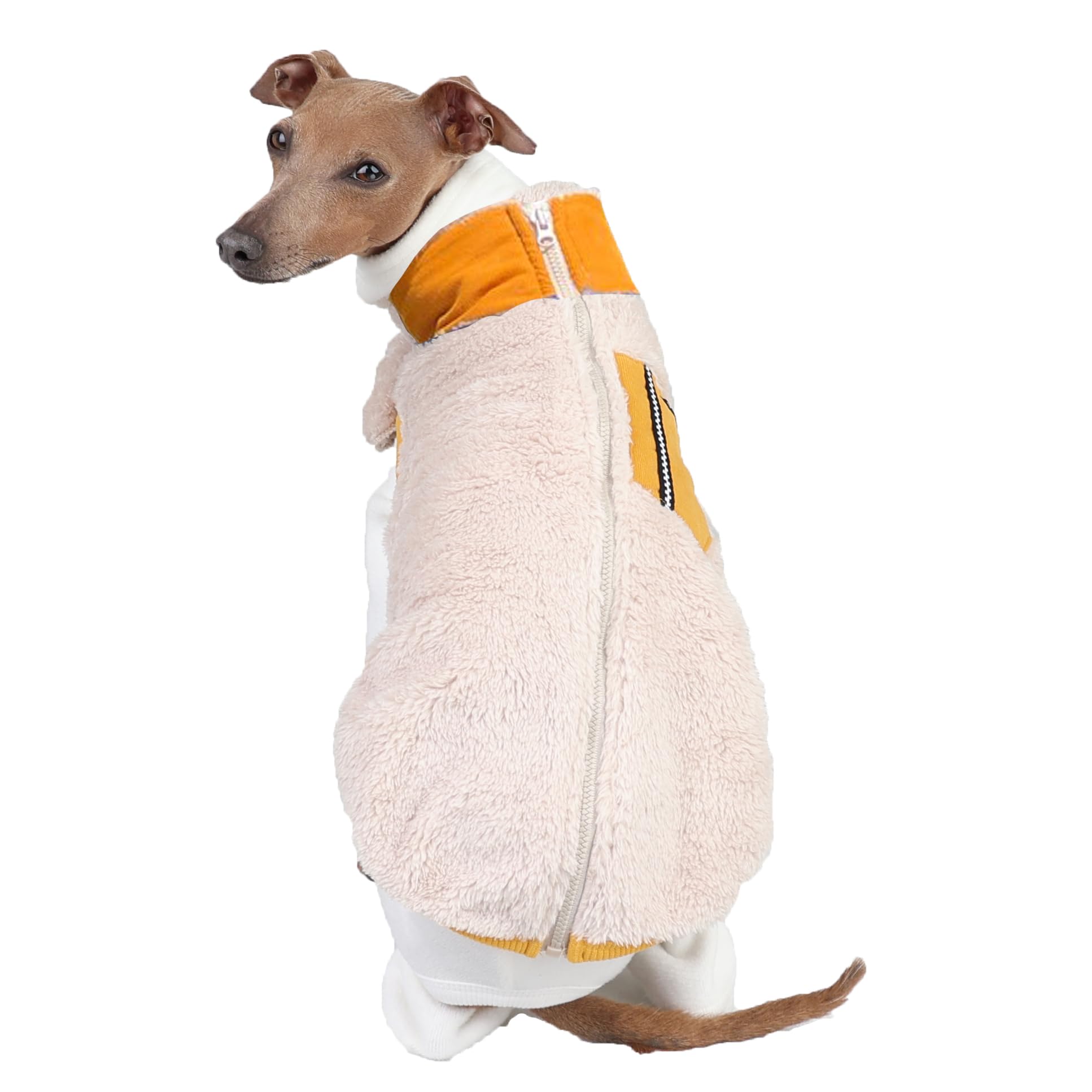 D Doggy Star Italian Greyhound Warm Fleece Zip-Up Sweater Jacket Outfit Clothes Whippet For Dog Coat (Xl,Zipup Mustard)