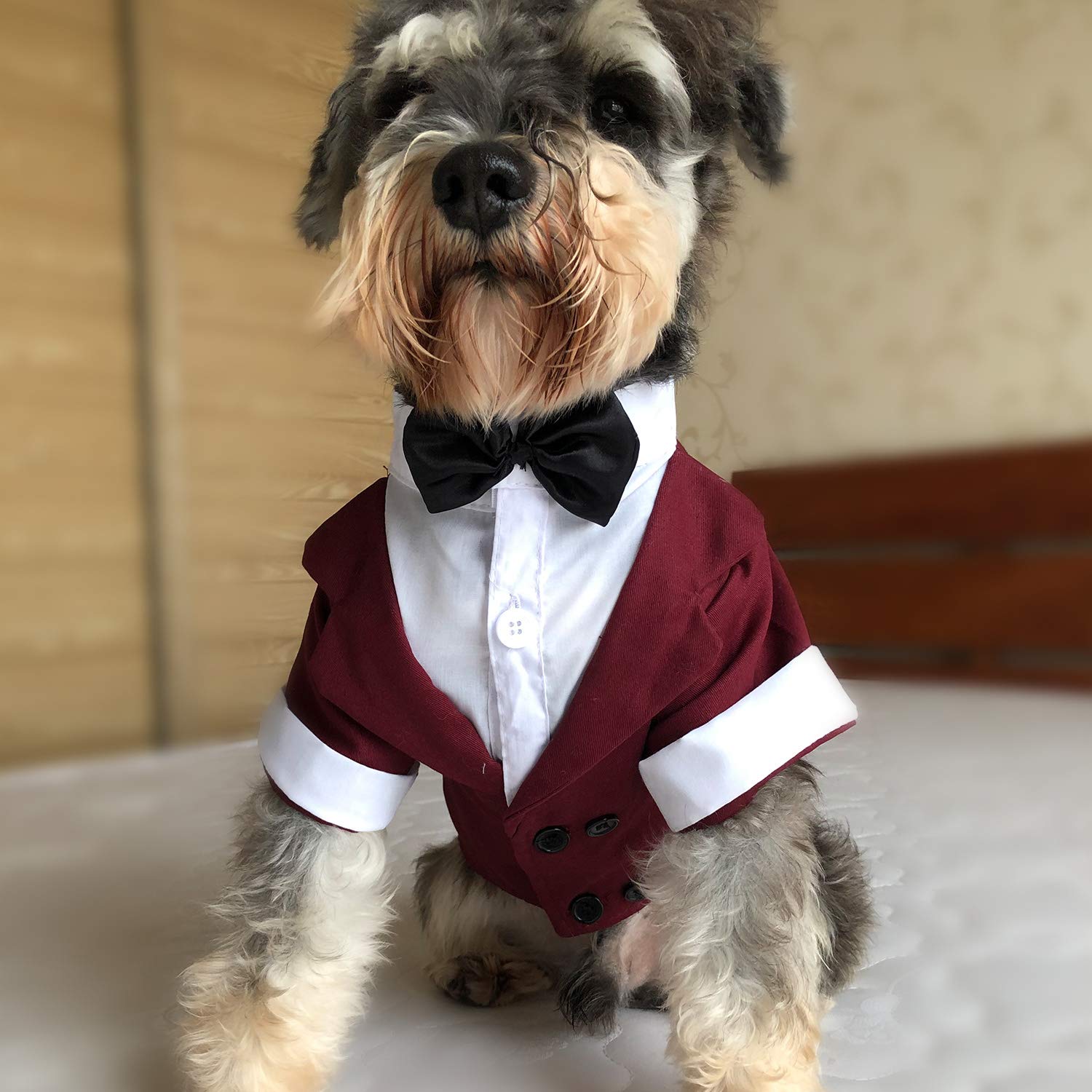 Lovelonglong Pet Costume Dog Suit Formal Tuxedo With Black Bow Tie For Large Medium Small Dogs Cat Wedding Clothes Reddish Brown Xl