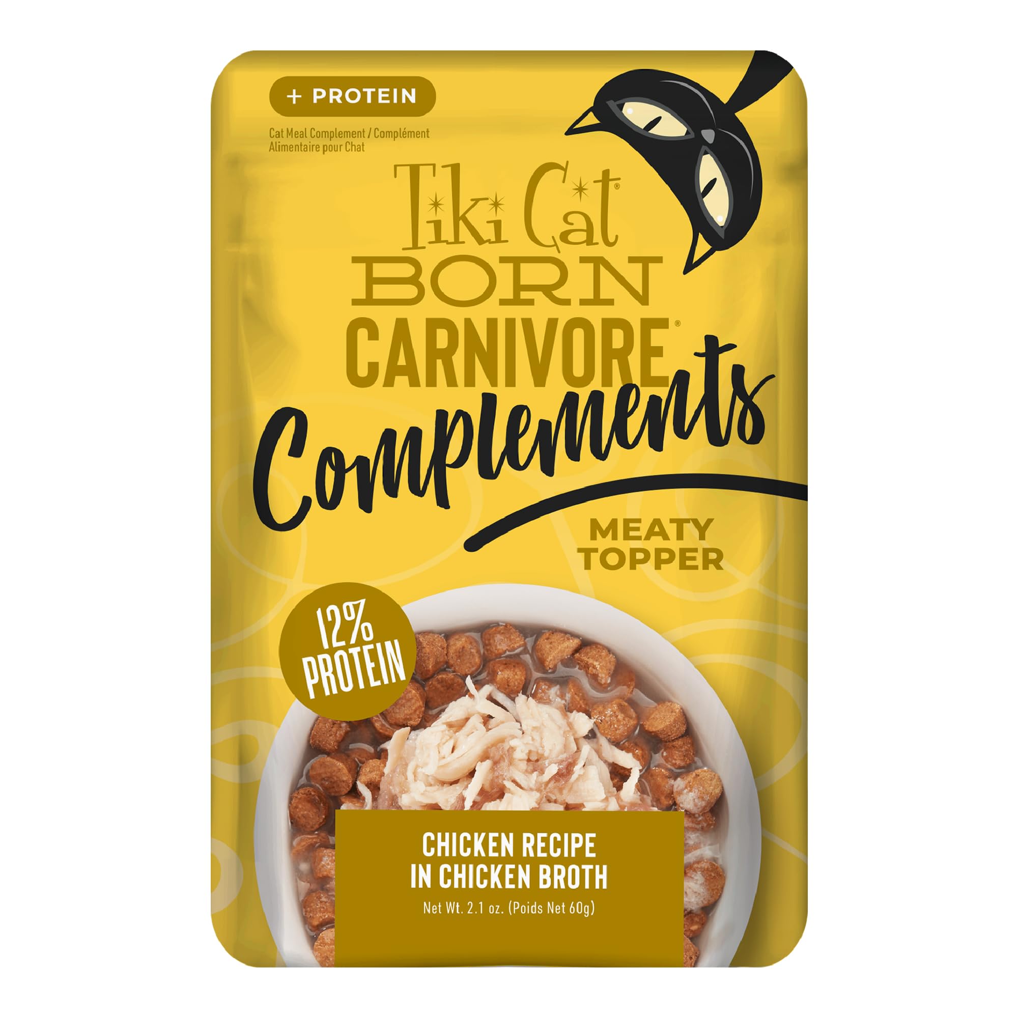 Tiki Cat Born Carnivore Complements Wet Cat Food Topper, Chicken, 2.1 oz. Pouch (12 Count)