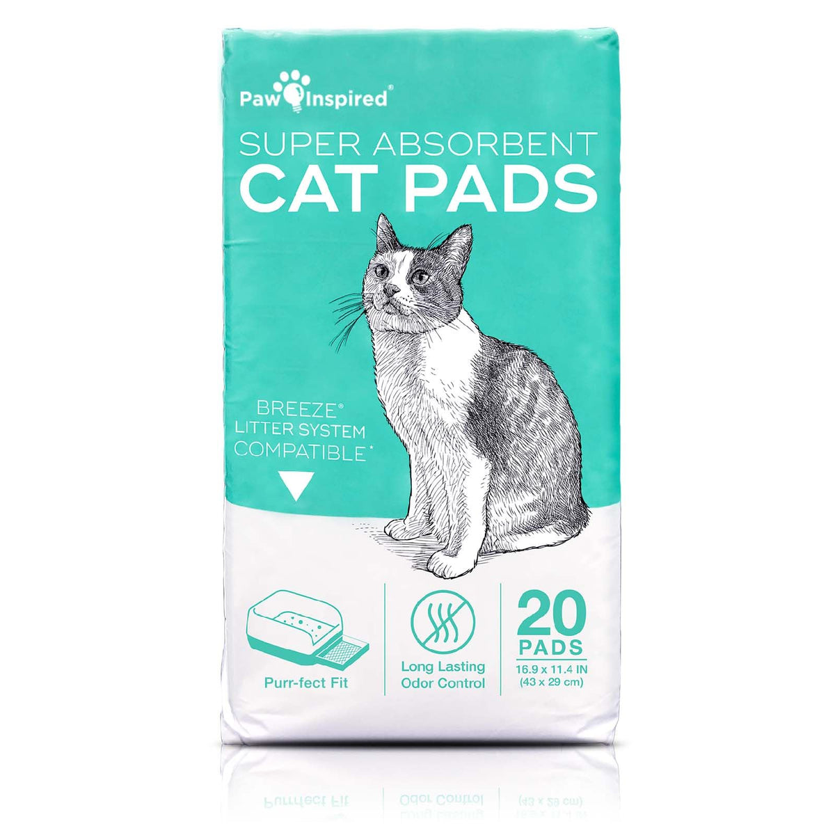 Peritas Cat Pads | Generic Refill For Breeze Tidy Cat Litter System | Cat Liner Pads For Litter Box | Quick-Dry, Super Absorbent, Leak Proof | 16.9'X11.4' (Original, 20 Count)