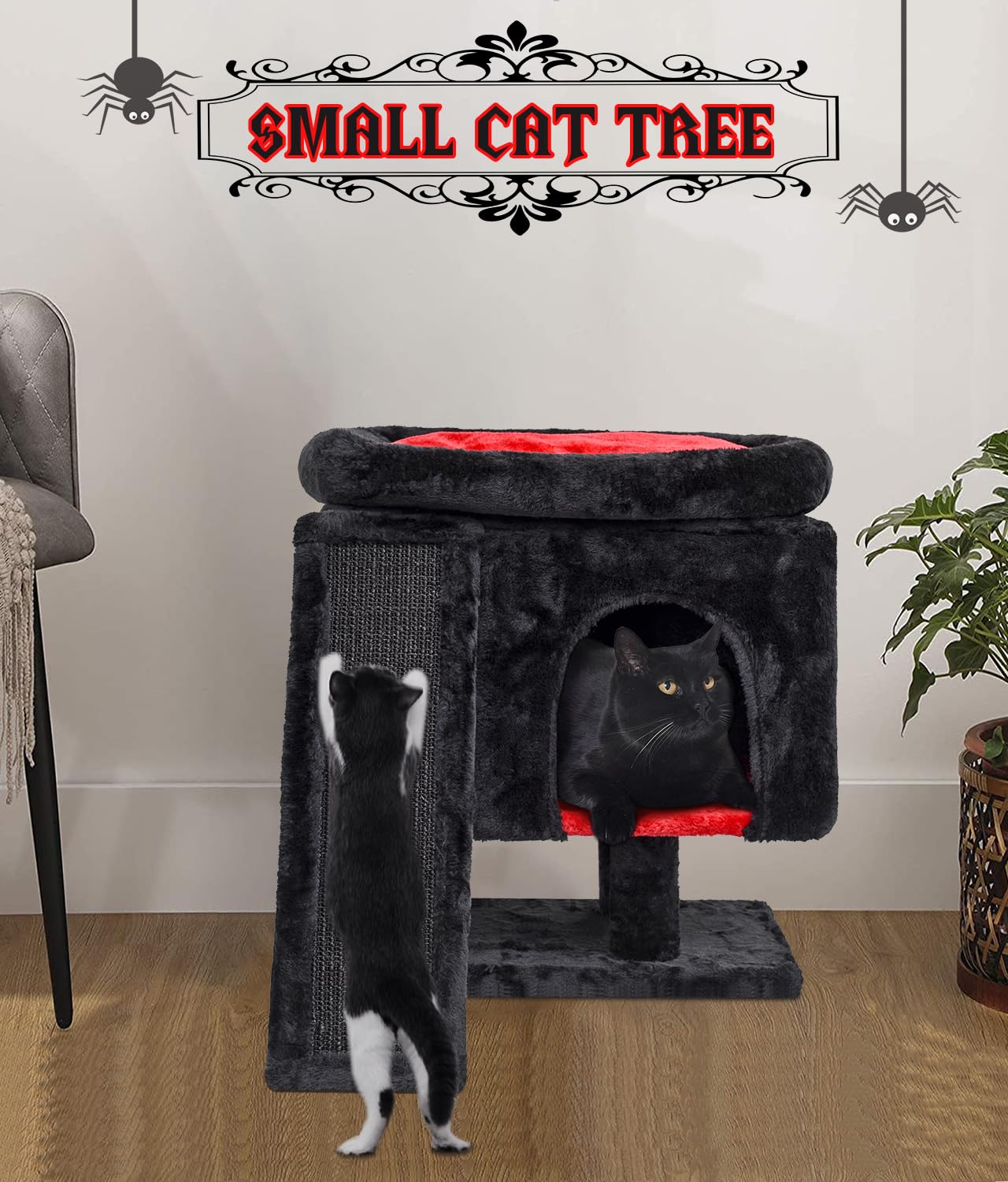 Syandlvy Gothic Cat Tree With Coffin Bed For Indoor Cats, Cat Tower With Scratching Post, Modern Activity House For Large Cats,