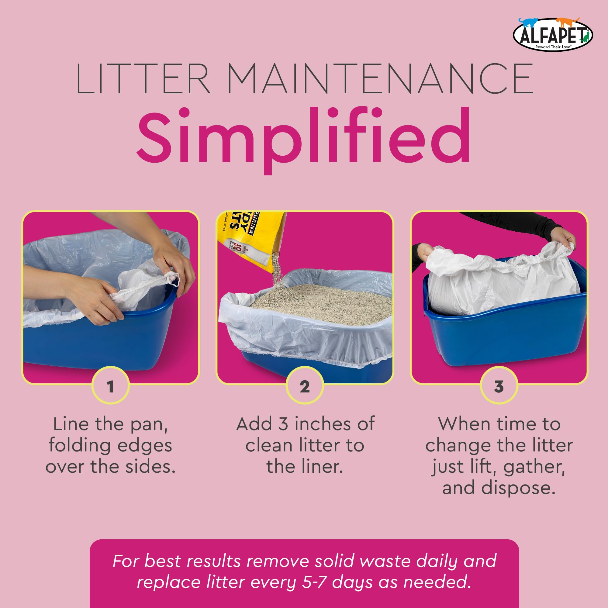 Alfapet Elastic Cat Litter Box Liners - Extra Giant 10 Count - Tear-Resistant Cat Litter Bags - Waterproof Kitty Litter Liners - Fits Litter Box Pan Sizes Xl, Giant, X-Giant, 37' X 18', 20 Lb Capacity