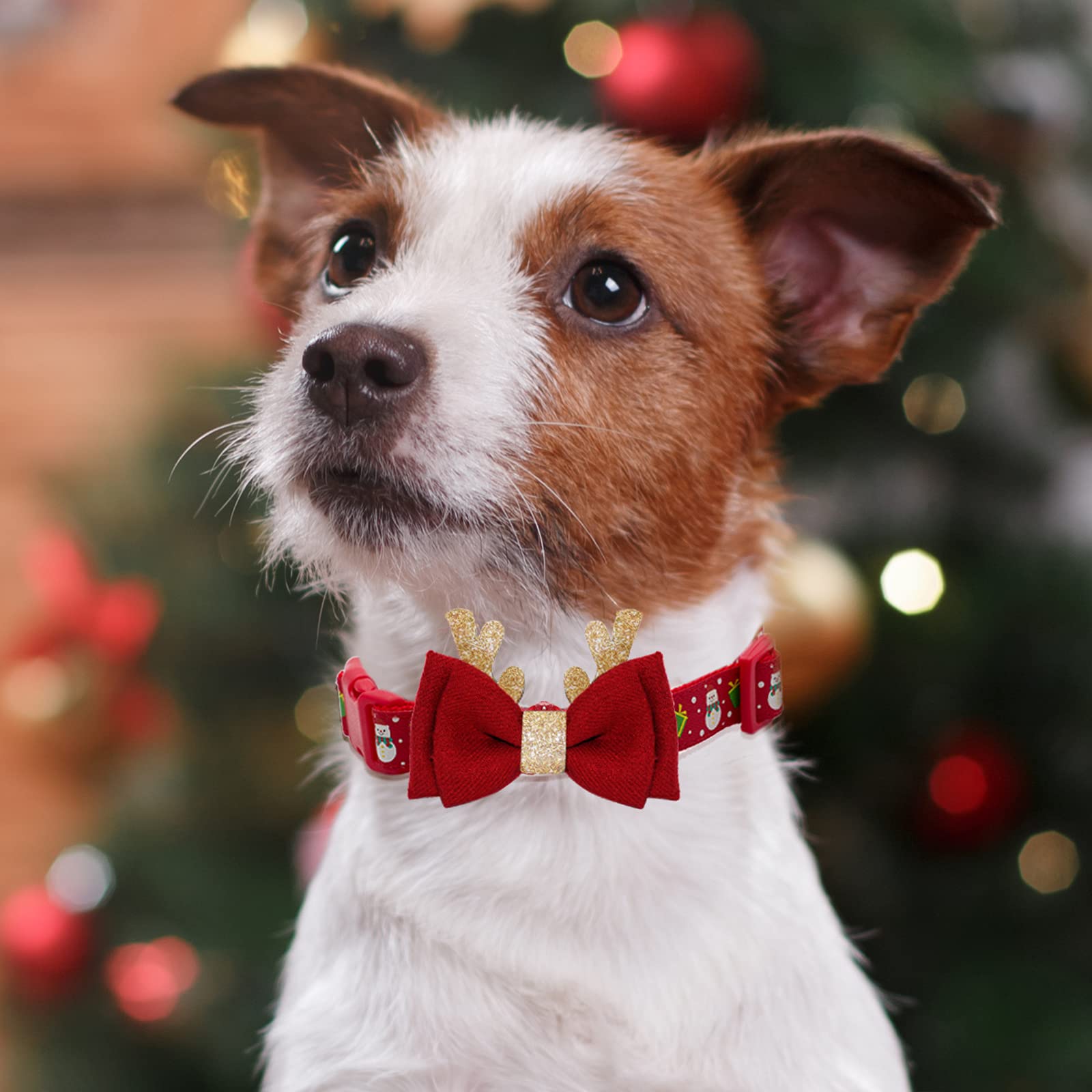 Azuza Christmas Dog Collar Adjustable Xmas Dog Collar With Christmas Antler Bow Tie Accessories Snowman Dog Collar For Small Dogs
