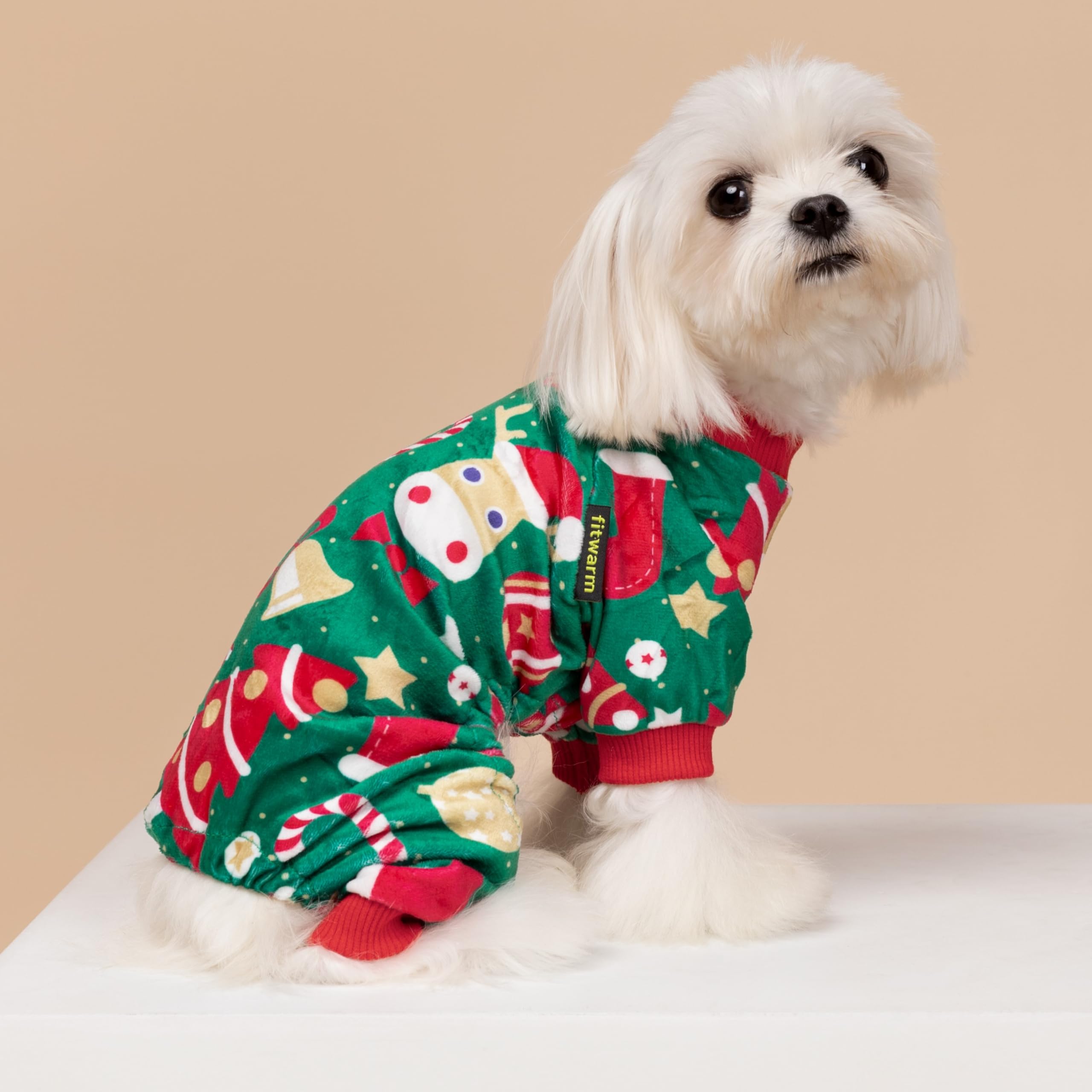 Fitwarm Christmas Dog Pajamas, Dog Winter Clothes For Small Dogs Boy Girl, Lightweight Velvet Pet Jammies, Reindeer, Red, Green,