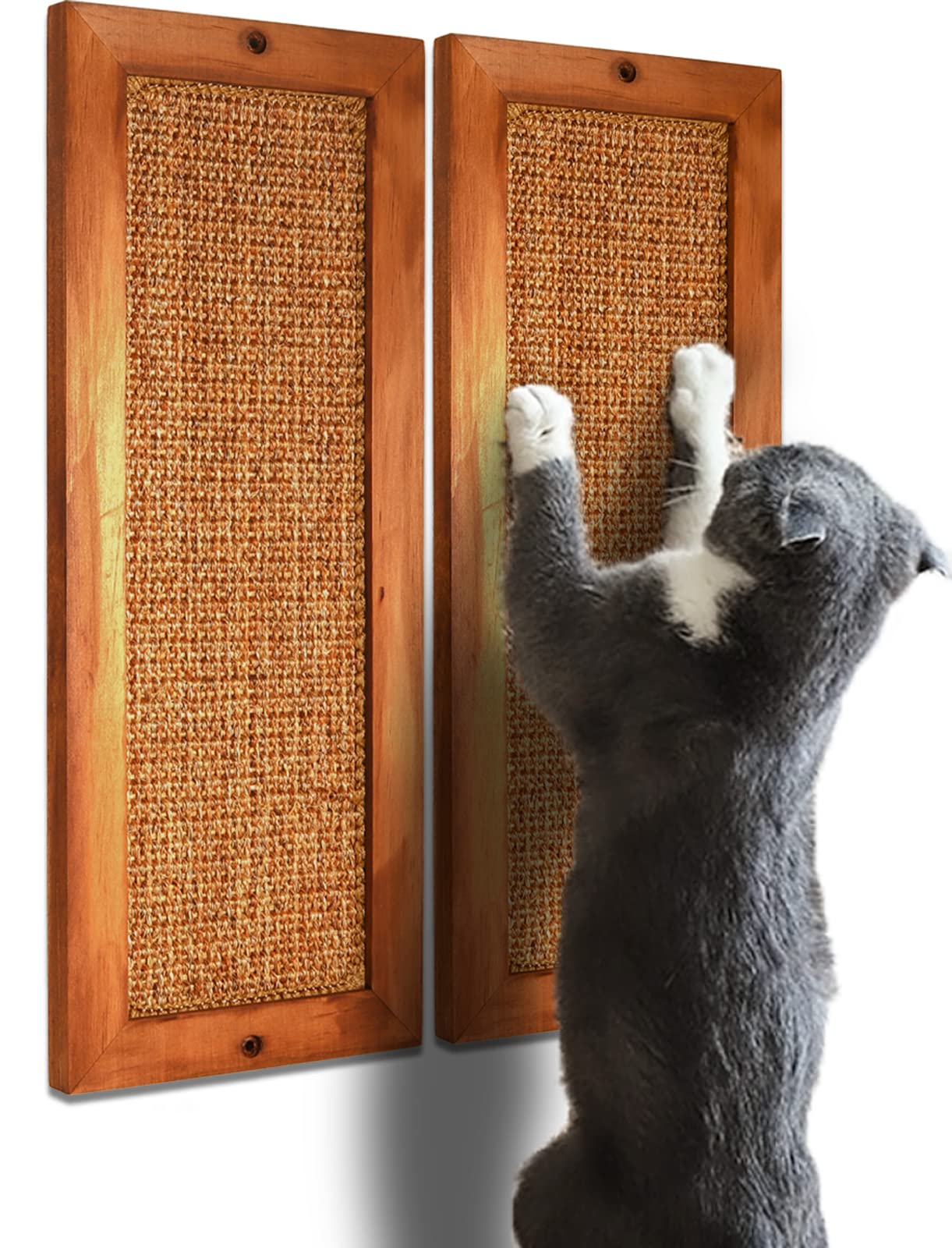 Lsaifater Cat Scratching Post - 2 Pcs, Wooden Sisal Cat Wall Scratcher, Floor Or Wall Mounted Vertical Cat Scratch Pad For Indoor Cats Adults Or Kittens, Cat Wall Furniture Protector