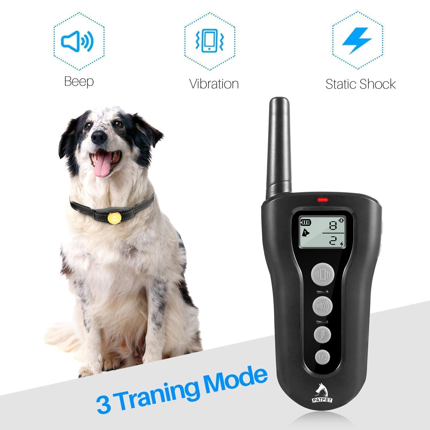 Patpet Dog Training Collar - Rechargeable Dog Training Collar With Remote For Medium Large Dogs 1000Ft Remote Range 3 Training Modes Ipx7 Waterproof Black