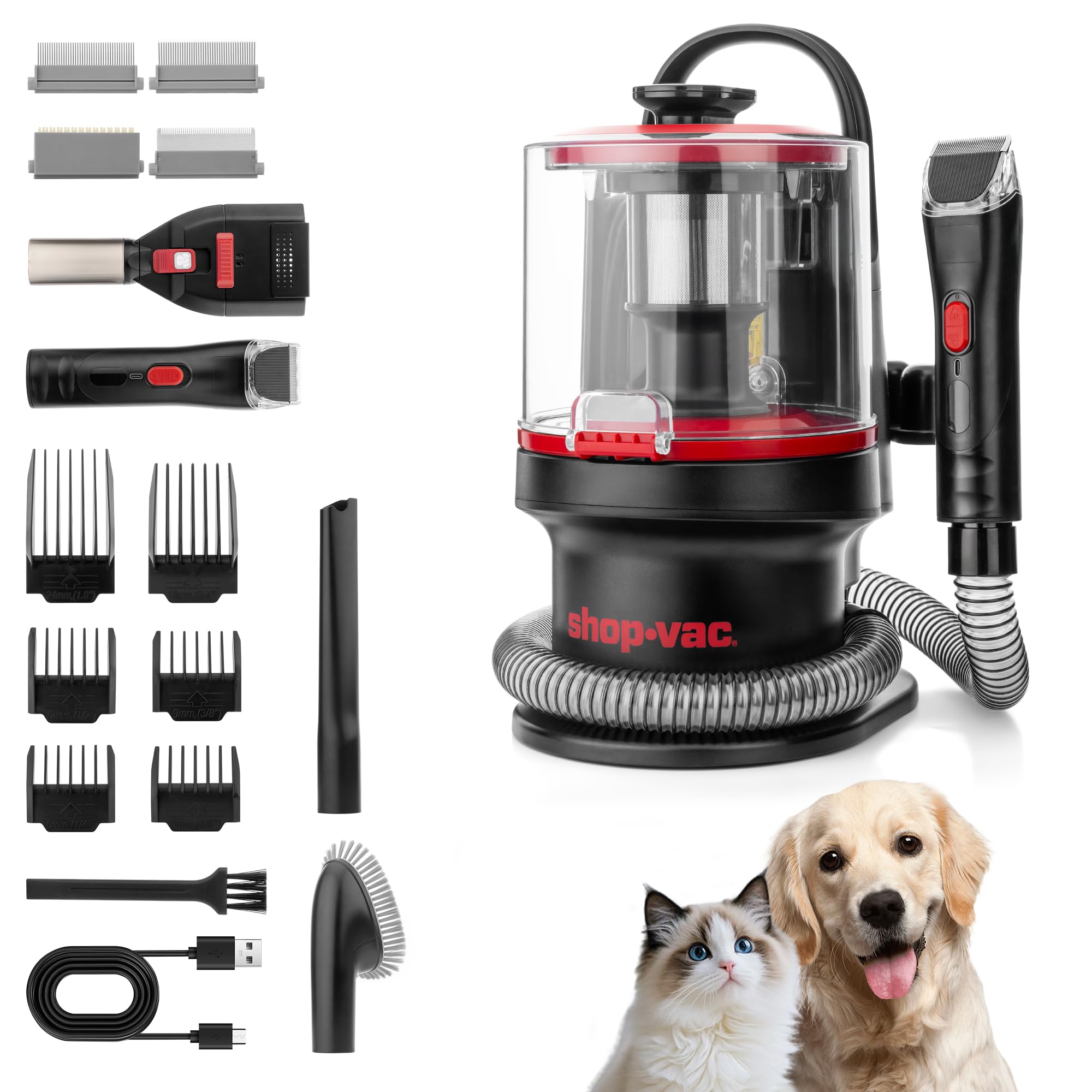 Shop-Vac 4-in-1 Pet Grooming & Vacuum, Dog Grooming Vacuum for Shedding, Professional Clippers, Brushes & Crevice Tool, 10,000Pa