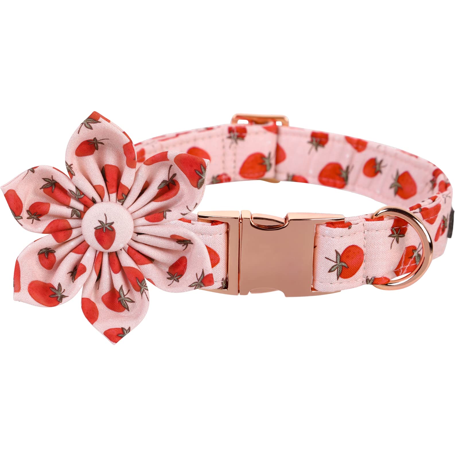 Lionet Paws Dog Collar With Flower - Cute Cotton Adjustable Flower Dog Collar With Metal Buckle For Large Dog Girl Boy Gift, L, Neck 16-24In