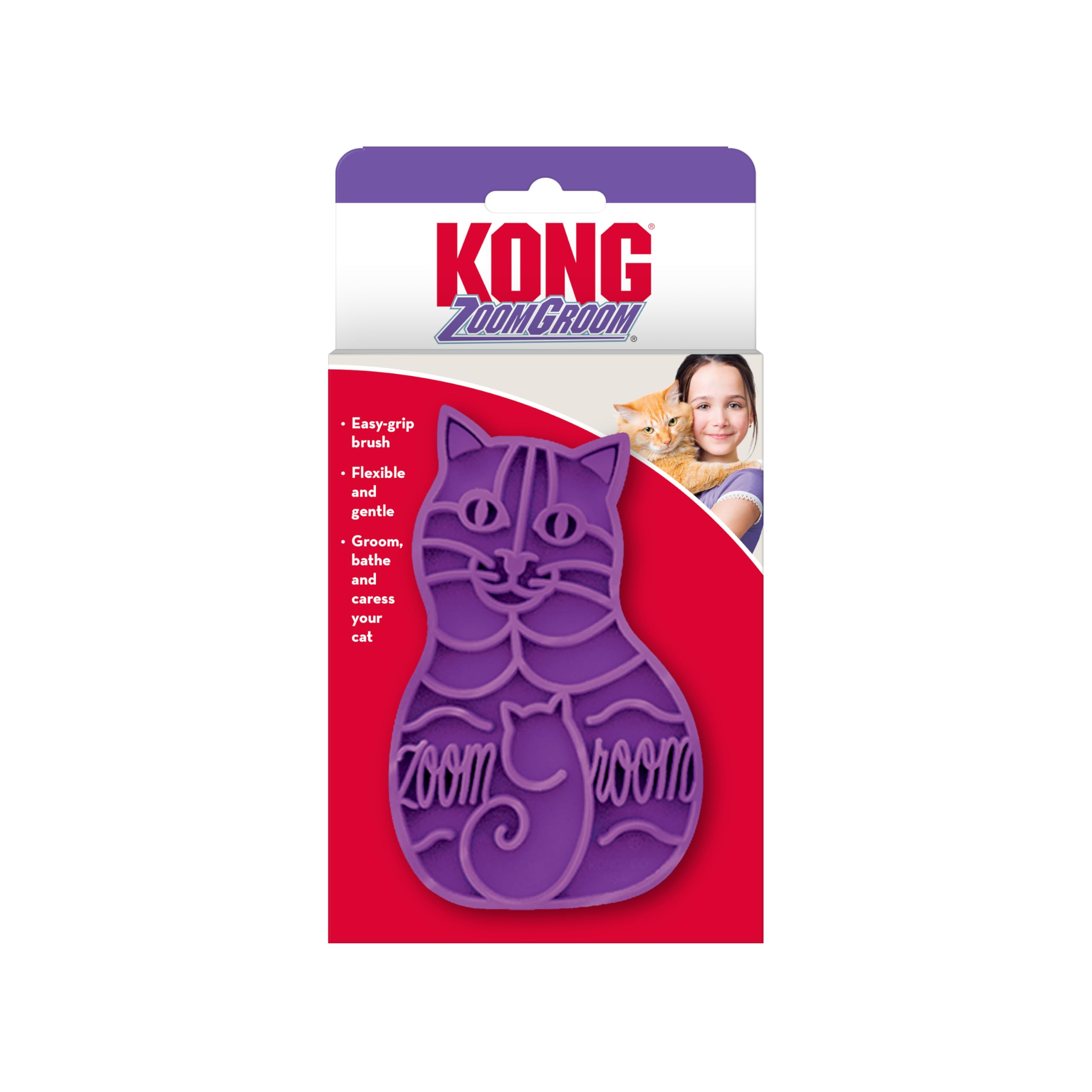 Kong Cat Zoomgroom Brush - Soft Rubber Grooming Tool For Brushing, Massaging, Bathing, And Reducing Hairballs