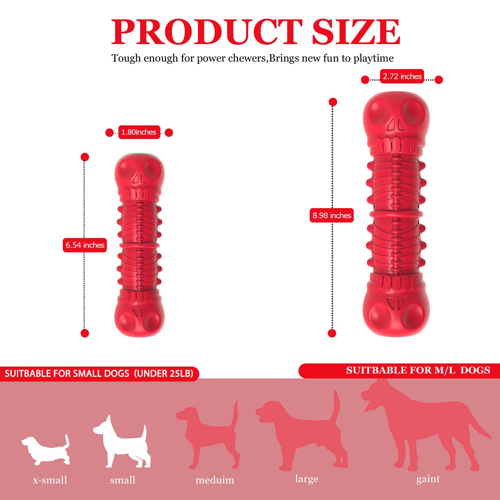ZIKATON Dog Squeaky Toys for Small Dogs, Durable Natural Rubber, Tough Chew Toys, Red, Ideal for Aggressive Chewers