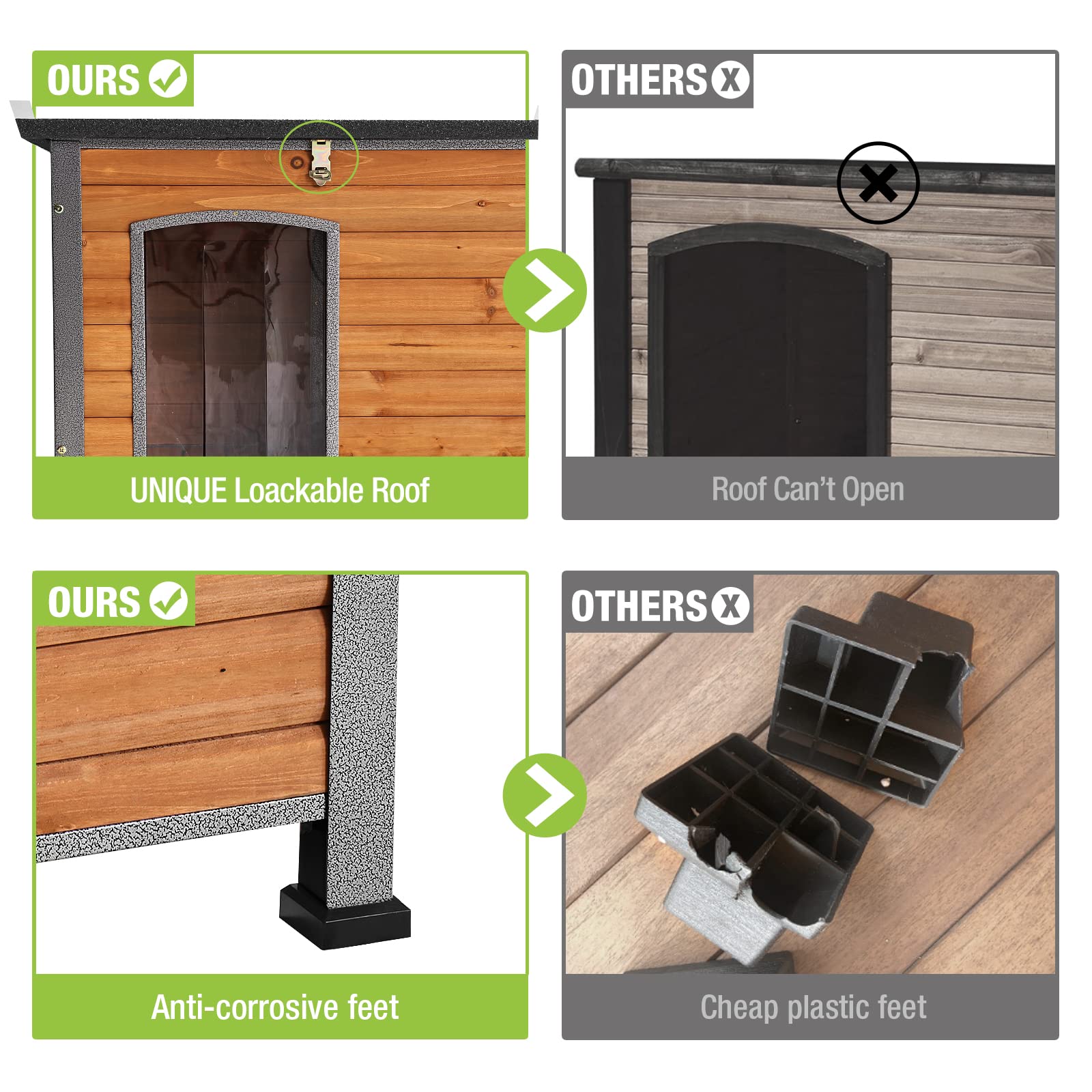 Gutinneen Chew Proof Dog House With Metal Iron Frame Outdoor Dog Kennel For Small Medium Large Indoor Dog Cage (33.5'' L,Brown C
