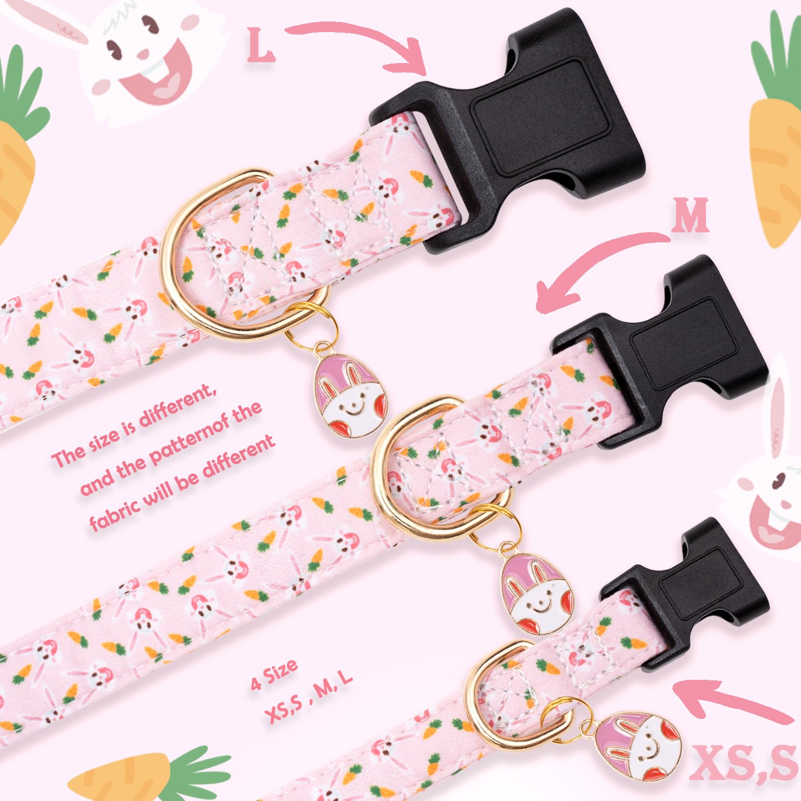 Faygarsle Cute Easter Collar For Small Medium Large Dogs Girl Boy Female Male Dog Pink Cotton With Adorable Rabbit Print Easter Puppy Collar With Easter Egg Charm Xs