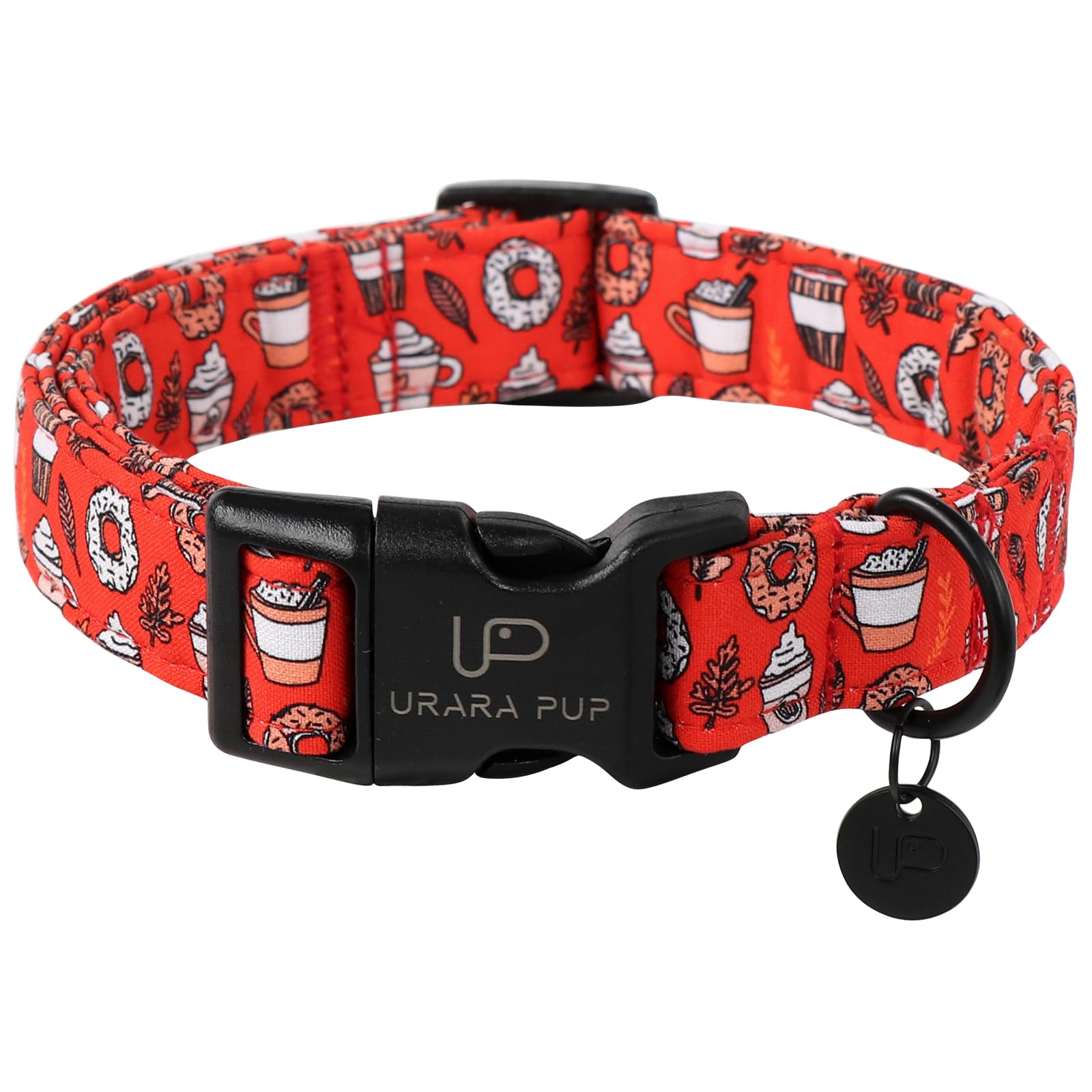 Up Urara Pup Fall Cotton Dog Collar With Plastic Buckle, Cute Doughnut Autumn Puppy Collar, Adjustable&Lightweight Pet Collar Fo