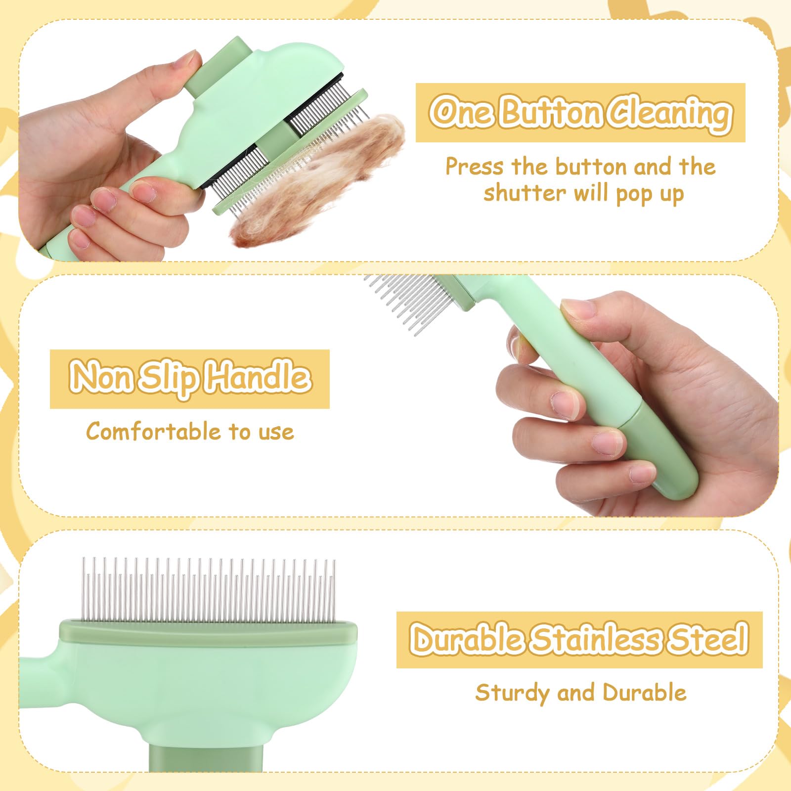 Meanplan 6 Pcs Pet Hair Removal Comb Flea Comb for Cats Dogs One Click Self Cleaning Grooming Brush Bulk Dogs Long Short Stainle