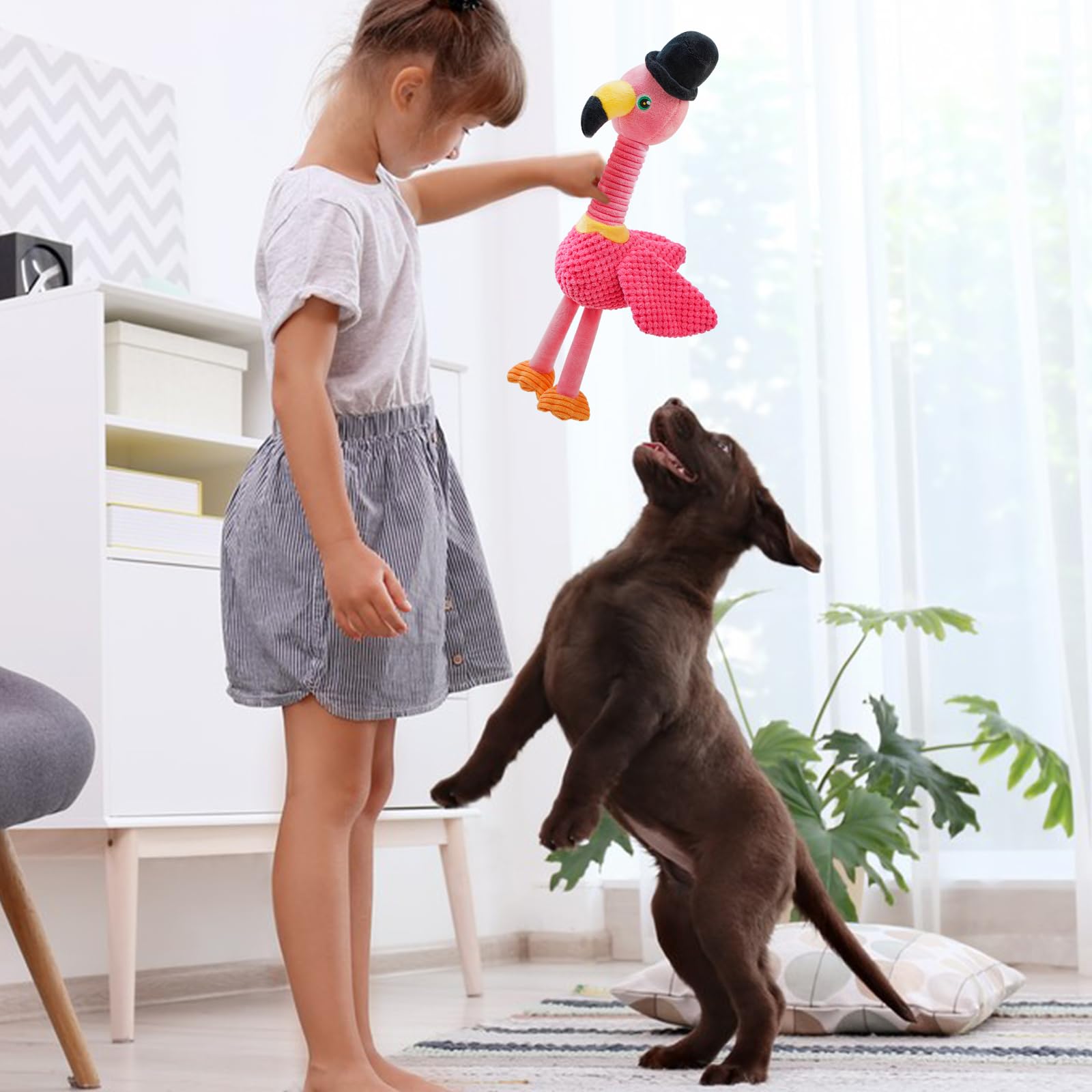 Lepawit Squeaky Dog Toys, Cute Flamingo Plush Toy For Dogs Indoor Play, Interactive Dog Toys With Non-Shedding Material For Smal