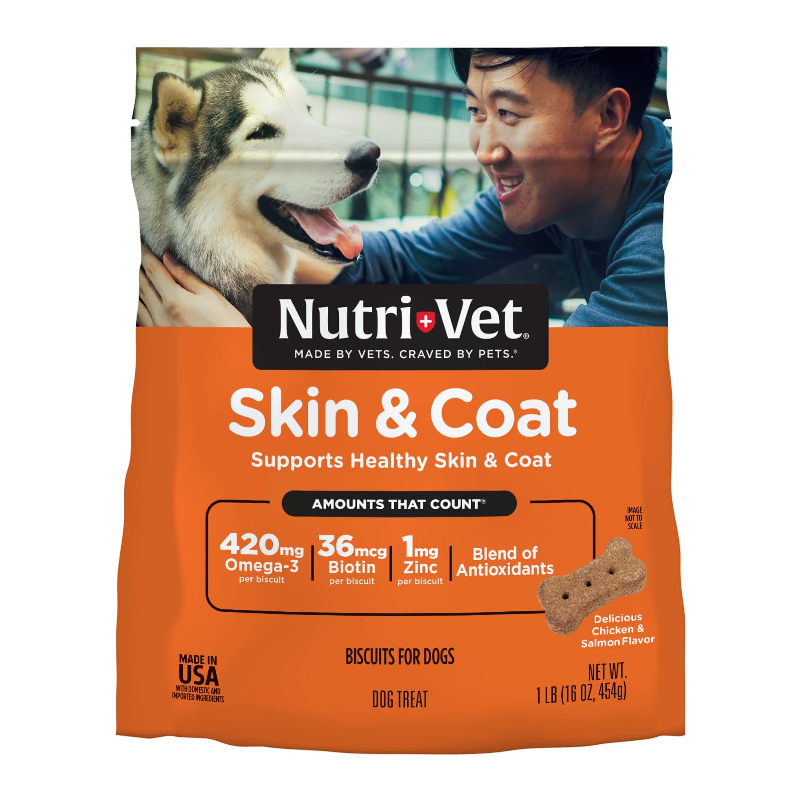 Nutri-Vet Skin & Coat Biscuits for Dogs - Tasty Dog Treat & Dog Skin and Coat Supplement - Small Sized Biscuit - Omega-3 and Bio