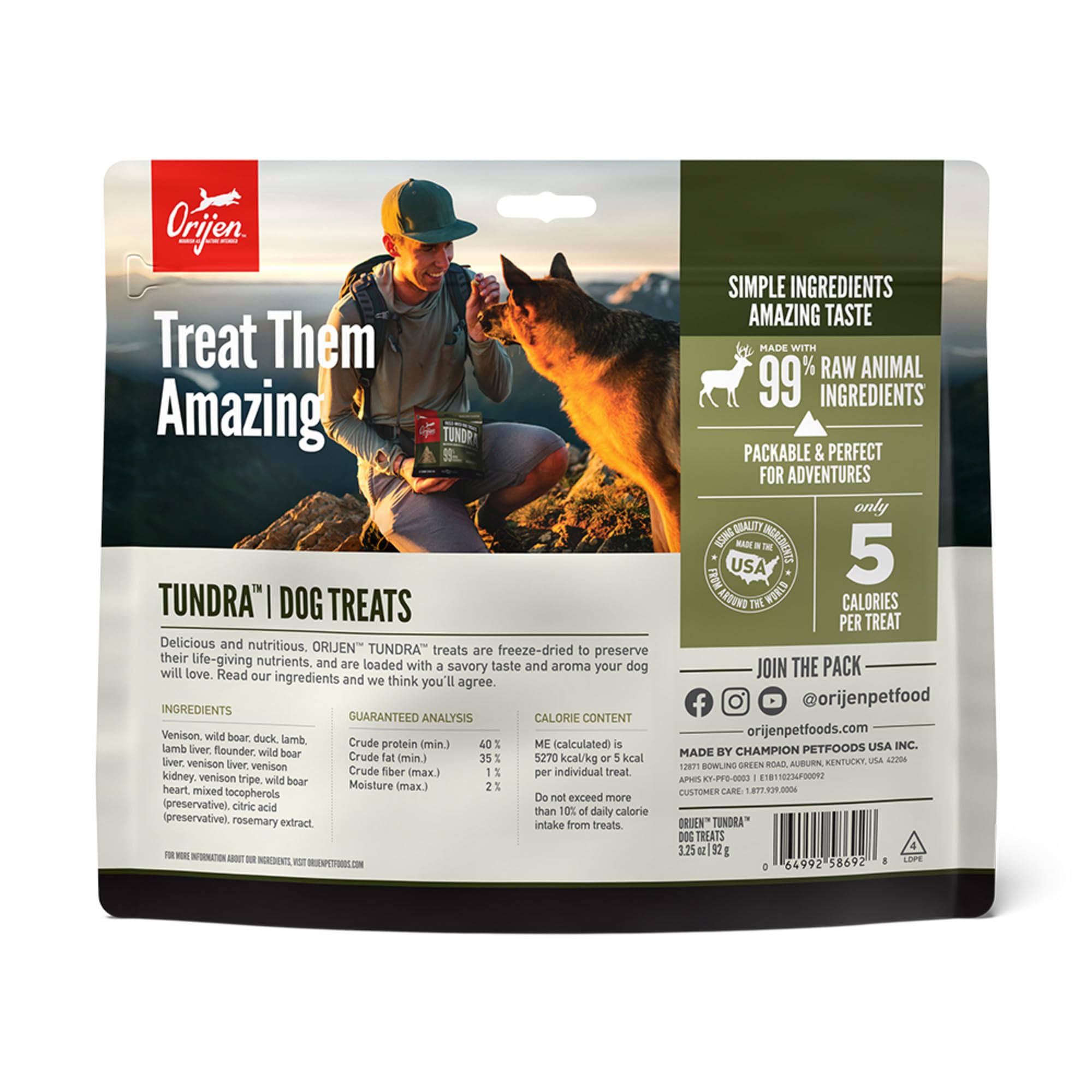ORIJEN Freeze Dried TUNDRA Dog Treats, WholePrey Ingredients, 3.25oz