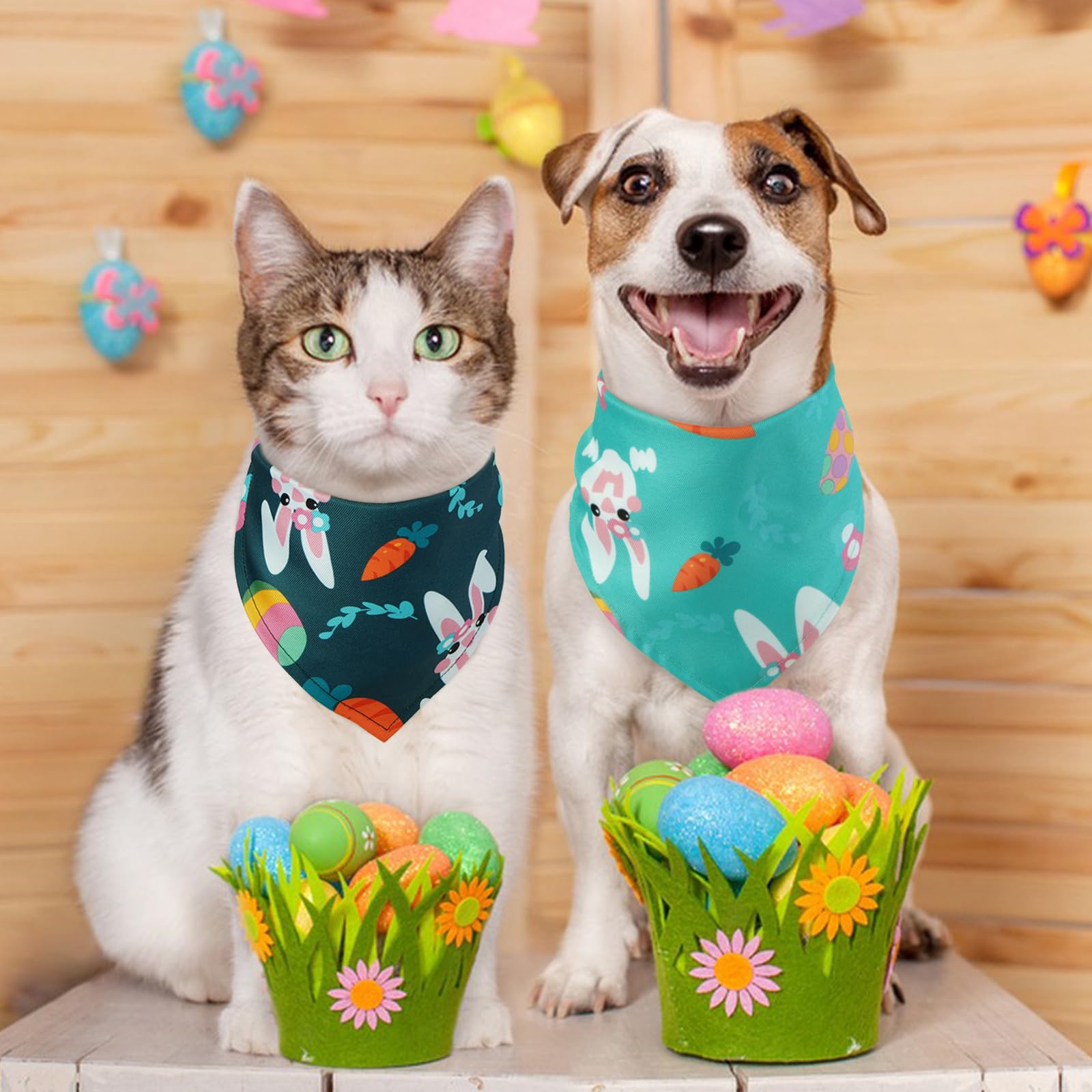 Kuoser Easter Dog Bandanas 2 Pack, Holiday Dogs Bandana For Easter Party Small Medium Dog, Colorful Easter Egg Bunny Carrot Dogs