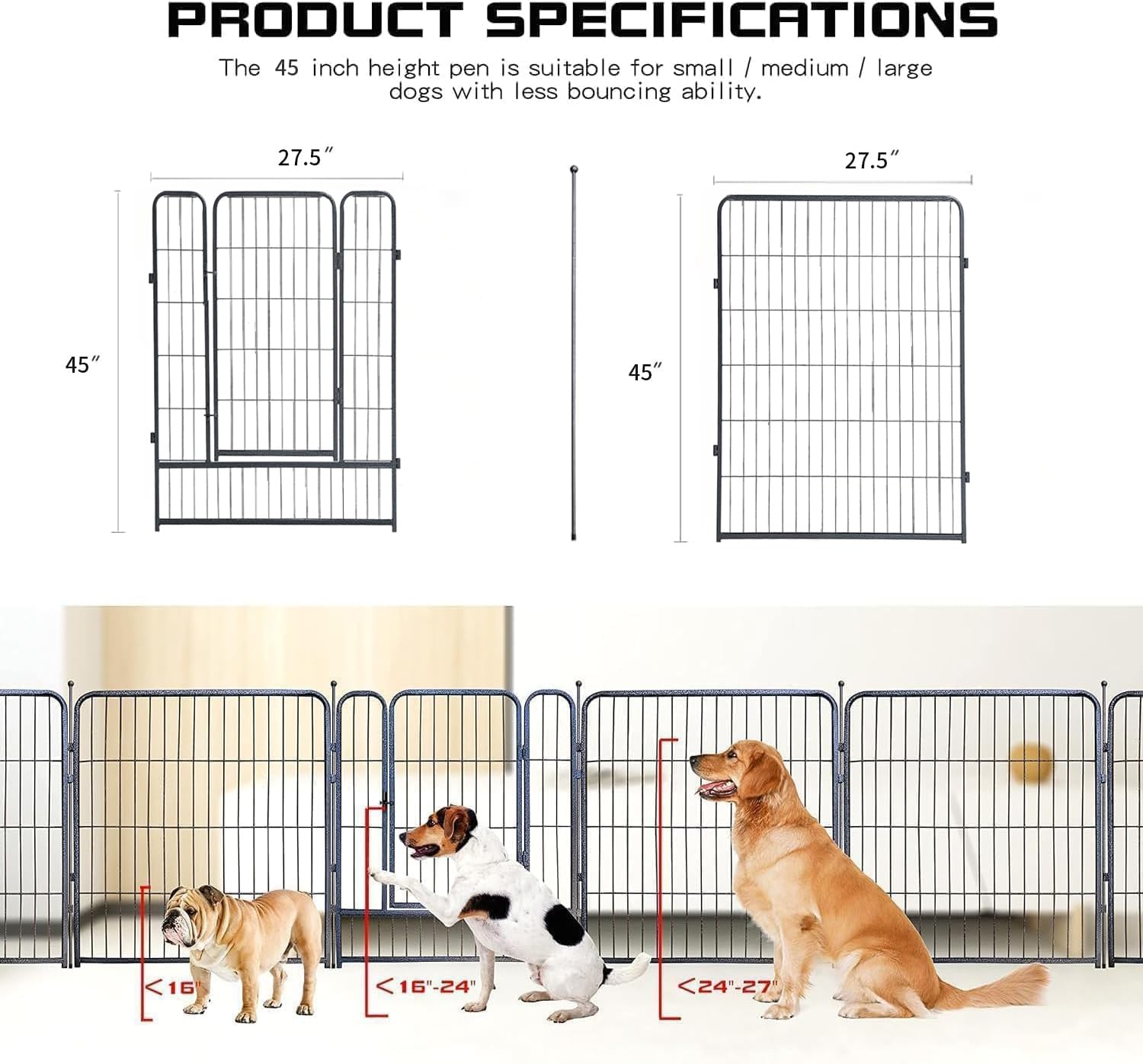 Dog Playpen,32/40/45 Inch Height In Heavy Duty, Folding Indoor Outdoor Anti-Rust Dog Exercise Fence, Portable Pet Playpen With D