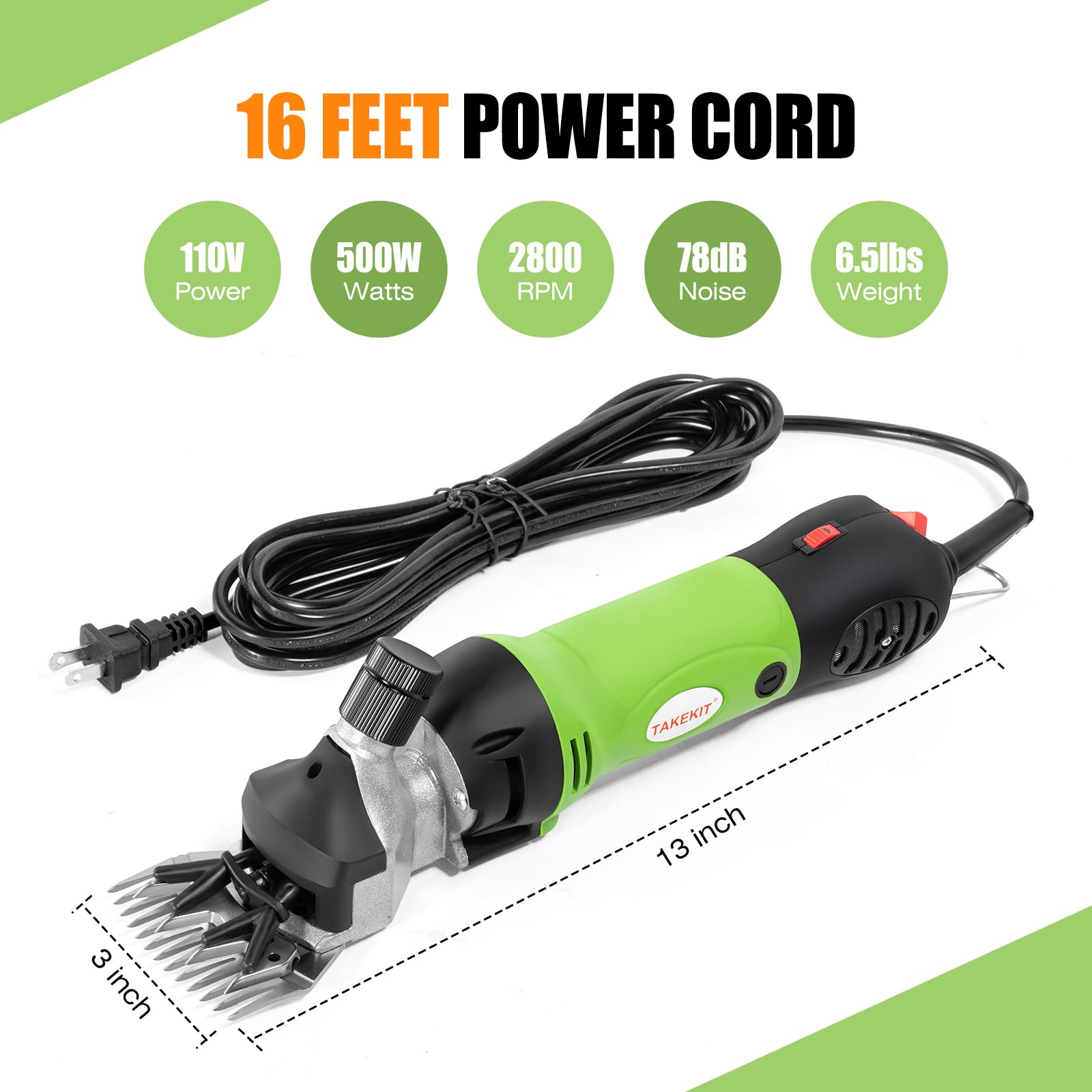 Takekit Sheep Shears Professional Electric Sheep Clippers For Sheep Alpacas Llamas And Large Thick Coat Animals Grooming, 6 Speeds Control Big And Heavy Sheep Trimmer, 380W