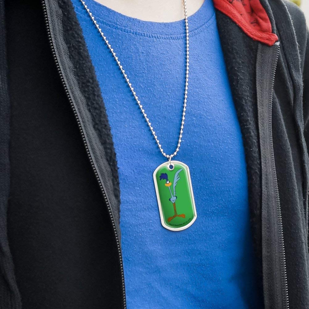 Looney Tunes Road Runner Military Dog Tag Pendant Necklace With Chain