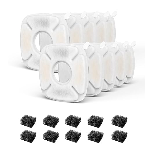 Samanija 10-Pack Filters With Sponges, Compatible With Veken 95Oz/2.8L Pet Fountain Replacement Filters